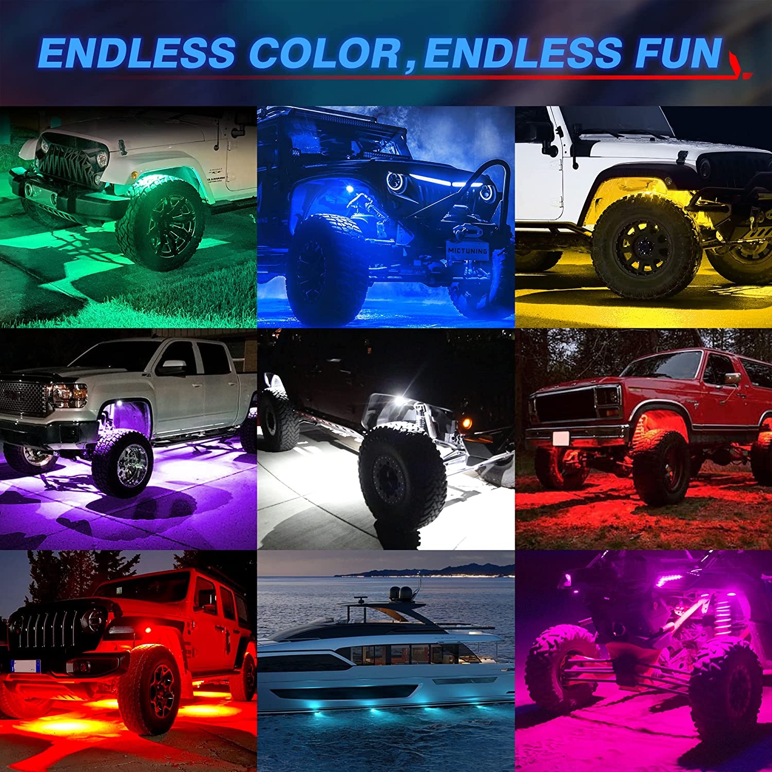 Q1 RGBW LED Rock Lights - 4-16 Pods Neon LED Light Kit, APP + Remote Control