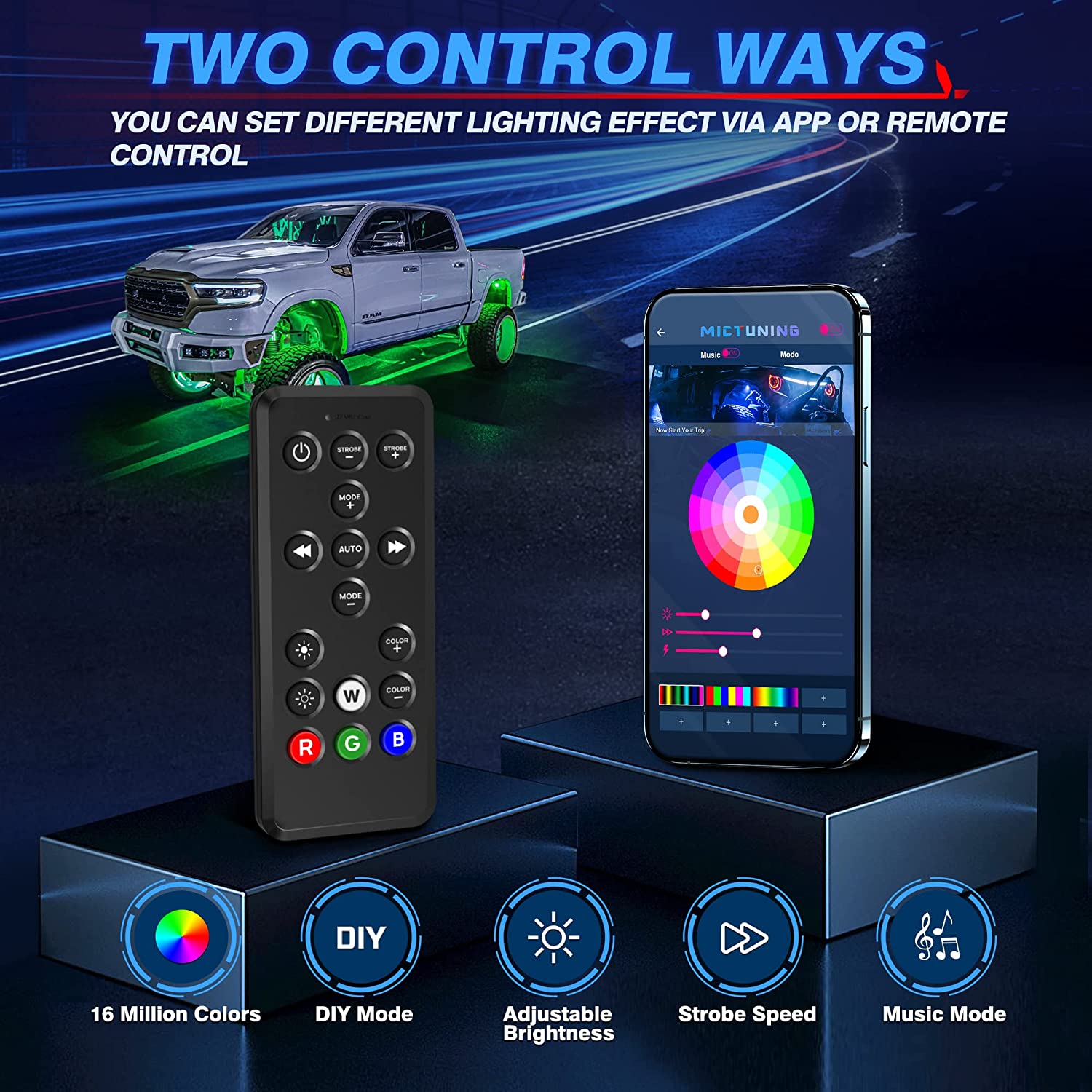 Q1 RGBW LED Rock Lights - 4-16 Pods Neon LED Light Kit, APP + Remote Control