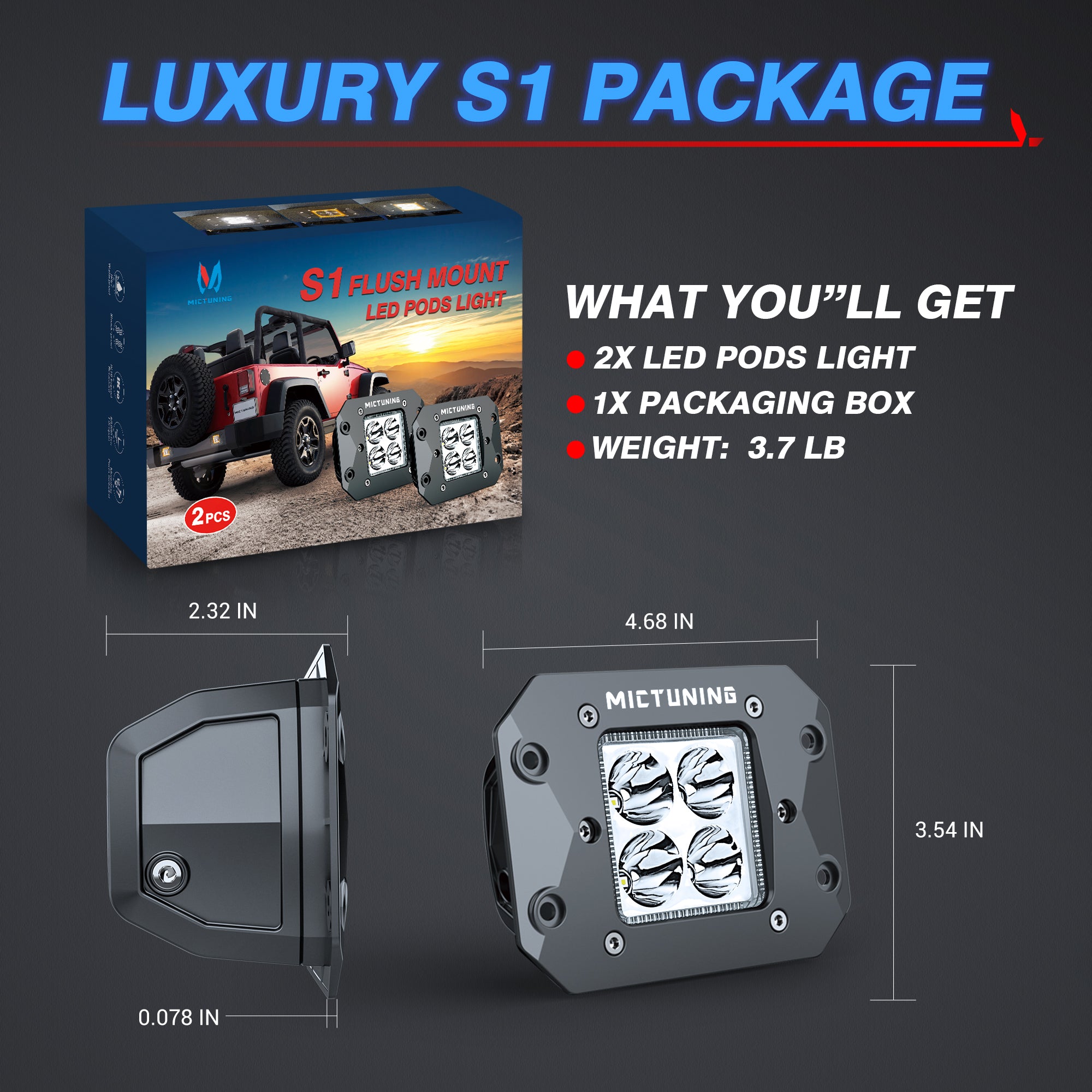 S1 Flush Mount Amber Led Pods Light - 4.68 Inch 20W Off Road Combo Driving Lights with Amber Marker Light (2pcs)