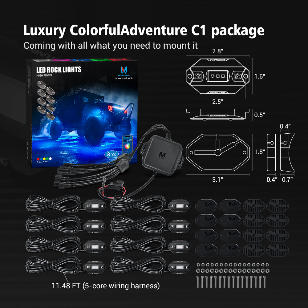 C1 RGBW LED Rock Lights 4-16 Pods Multicolor Underglow Neon Offroad Light Kit