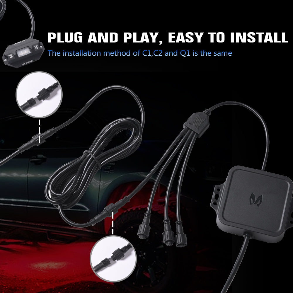 10FT 5Pin Extension Wire Cable Cord for C1 C2 C4 Q1 RGBW Series LED Rock Lights, V1 RGBW Wheel Ring Lights(2 Pack)