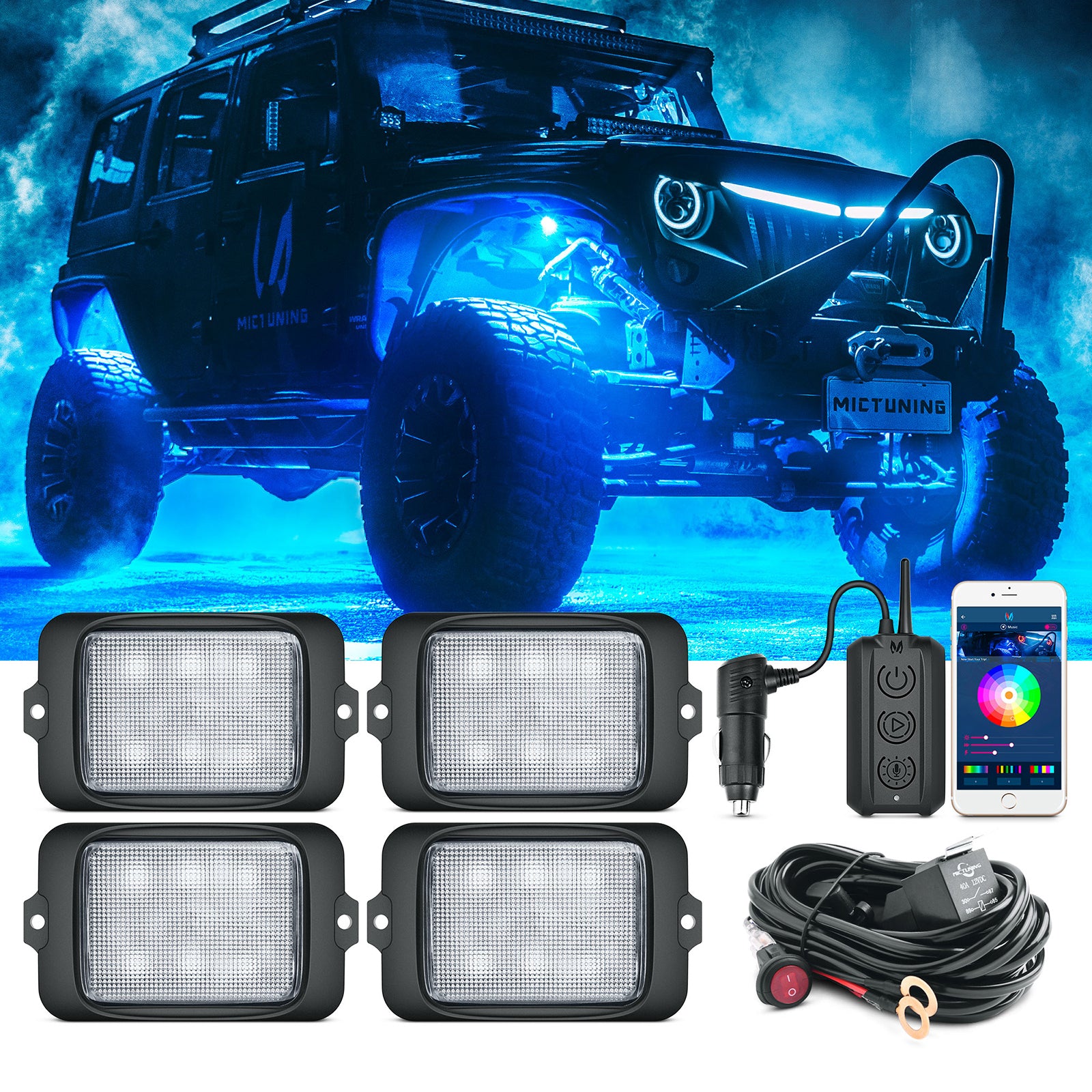 C3 RGBW LED Rock Lights Offroad Multi-Color Music Neon Light -MICTUNING  Exclusive