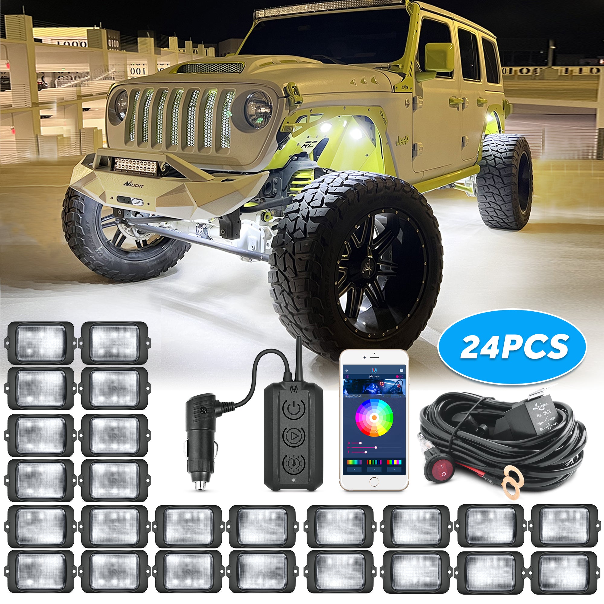 C3 Extensible RGBW LED Rock Lights - 24 Pods Wireless Control Multi-Color Neon Underglow Lights