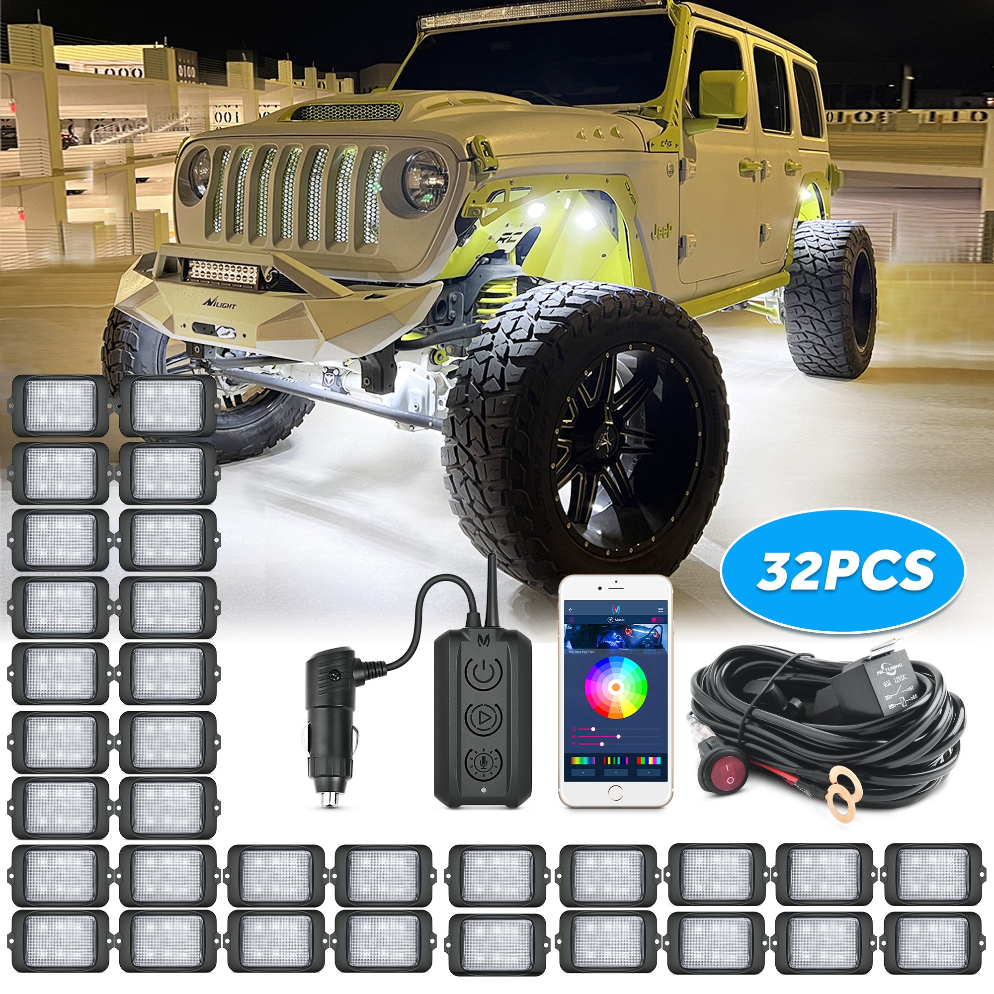 C3 Extensible RGBW LED Rock Lights - 32 Pods Wireless Control Multi-Color Neon Underglow Lights
