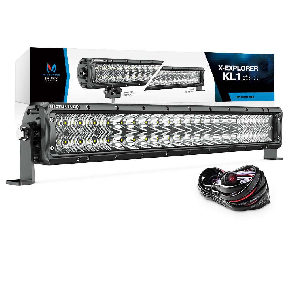MICTUNING X-Explorer KL1 LED Light Bar - 22 Inch 120W Off Road Driving Light Combo Work Light with Wiring Harness| Side & Bottom Brackets