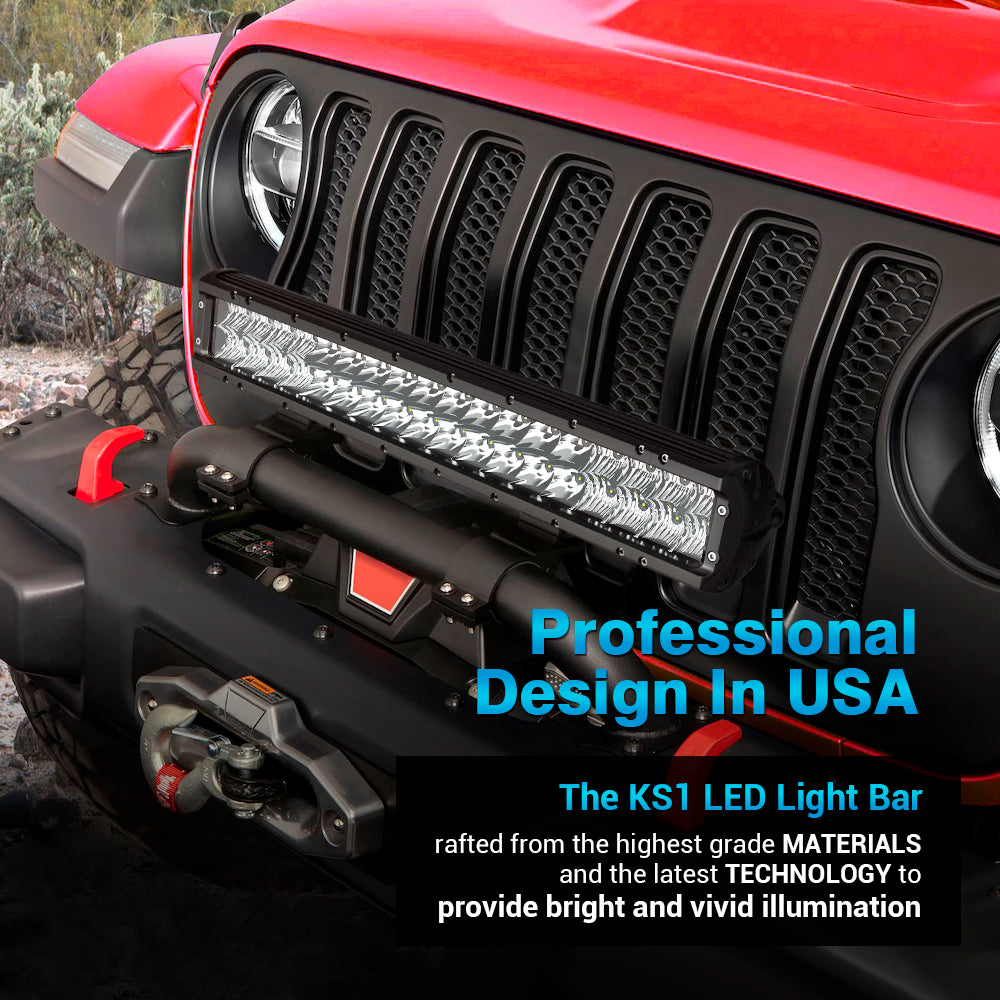 MICTUNING X-Explorer KS1 LED Light Bar - 20 Inch 108W Off Road Driving Light Combo Work Light with Wiring Harness| Bottom Brackets, Patent Pending