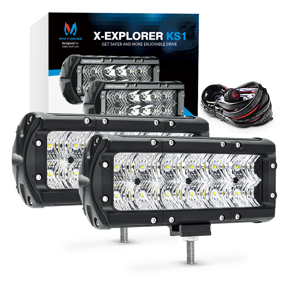 MICTUNING X-Explorer KS1 LED Light Bar - 7 inch 36W Off Road Driving Light Combo Work Light with Wiring Harness| Bottom Brackets, Only Sell for US