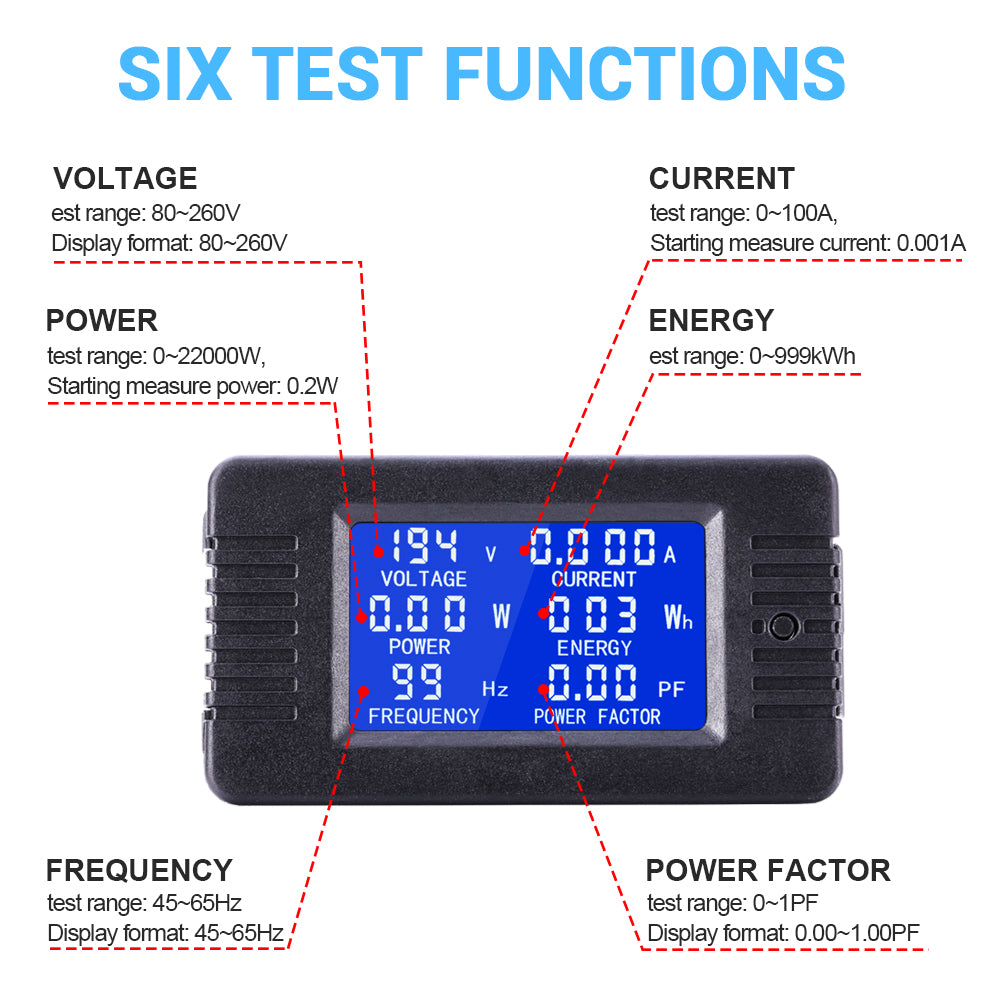AC Digital Multimeter Ammeter Voltmeter with LCD Display 80-260V 100A Current Transformer for Home Appliances