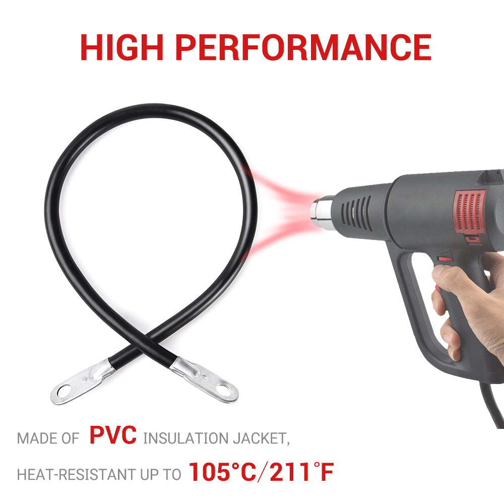 4AWG 24 Inch Battery Inverter Cables Set for Solar RV Car Boat Automotive Marine Motorcycle with 3/8" Lugs (1 Black & 1 Red)