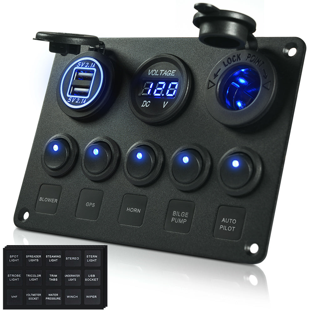 Gang Rocker Switch Panel with LED light 12V-24V Toggle Switch Panel