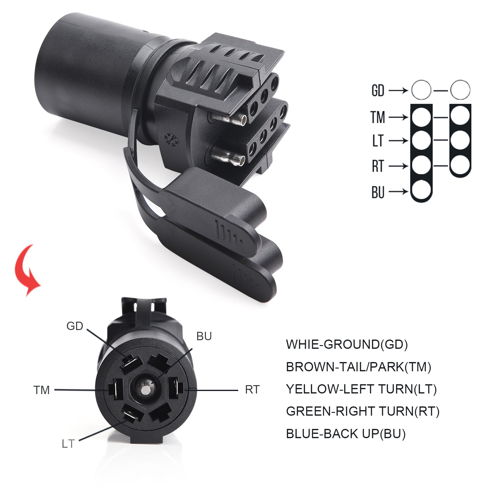 Trailer RV Boat Adapter 7 Way to 4 Way & 5 Way Plug 12V Flat Blade Plug