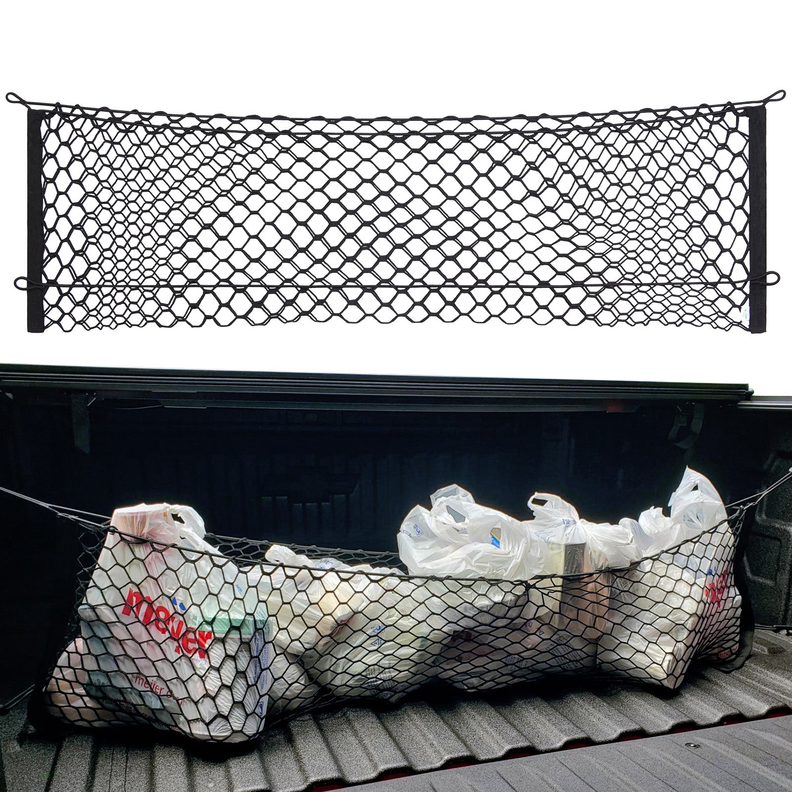 Highly elastic cargo net, simple truck bed cargo mesh organizer, suitable for daily light loads of trucks, 100 x 10cm (double layer Highly elastic cargo net, simple truck bed cargo mesh organizer, suitable for daily light loads of trucks, 100 x 10cm (double layer