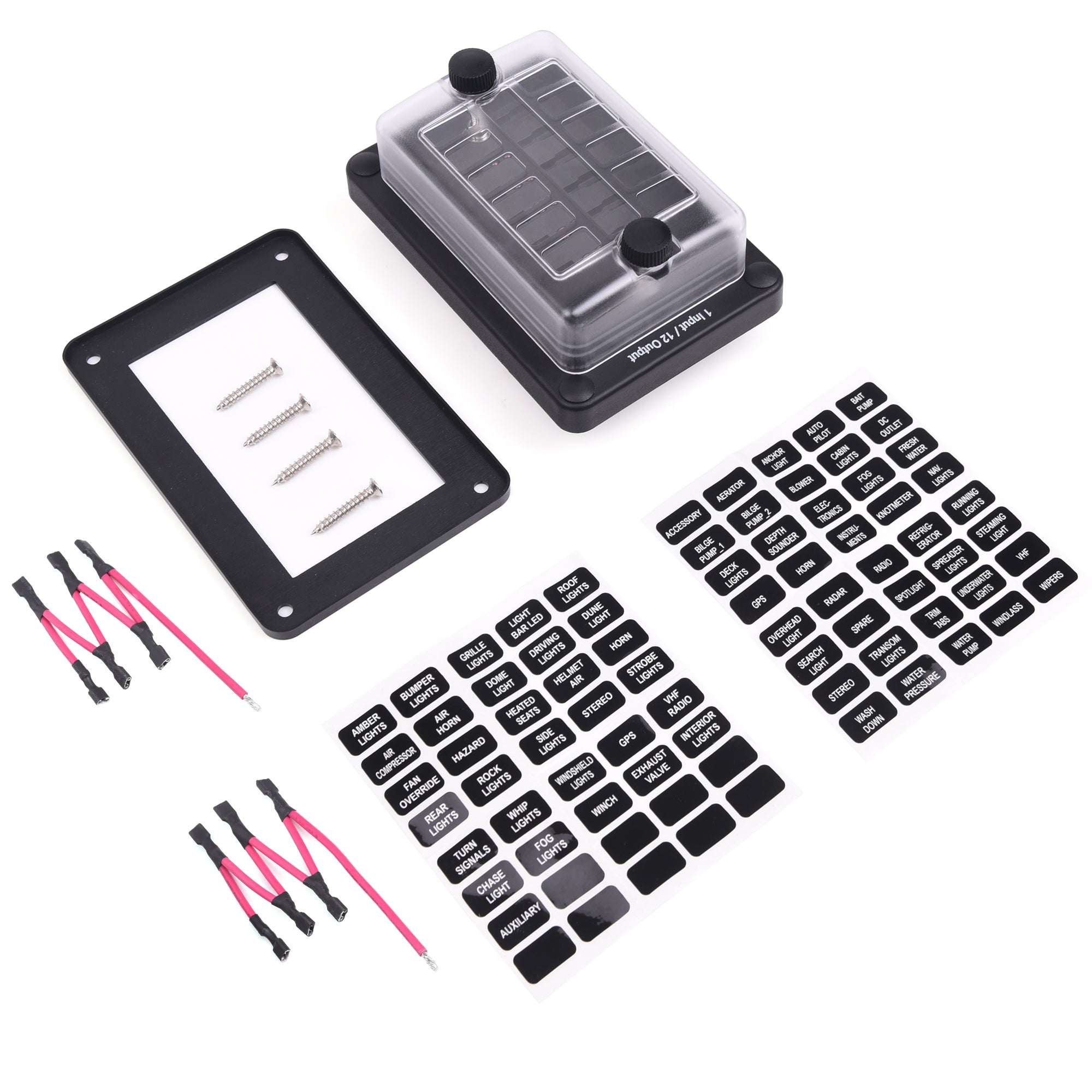 Fuse Block Holder 12 Circuit Blade Fuse Box with Waterproof Protection Cover Sticker Labels LED Indicator