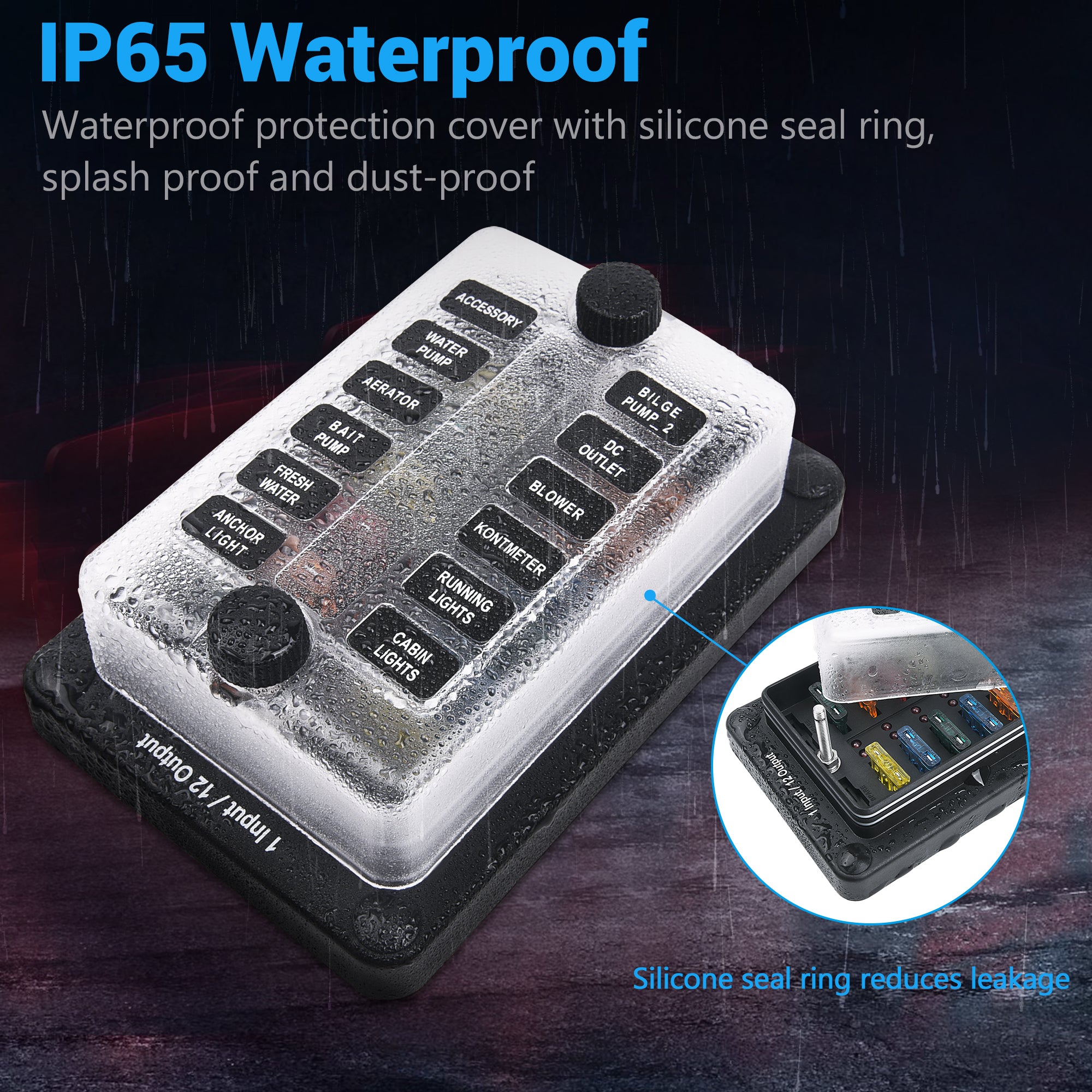 Fuse Block Holder 6/12 Circuit Blade Fuse Box with Waterproof Protection Cover Sticker Labels LED Indicator