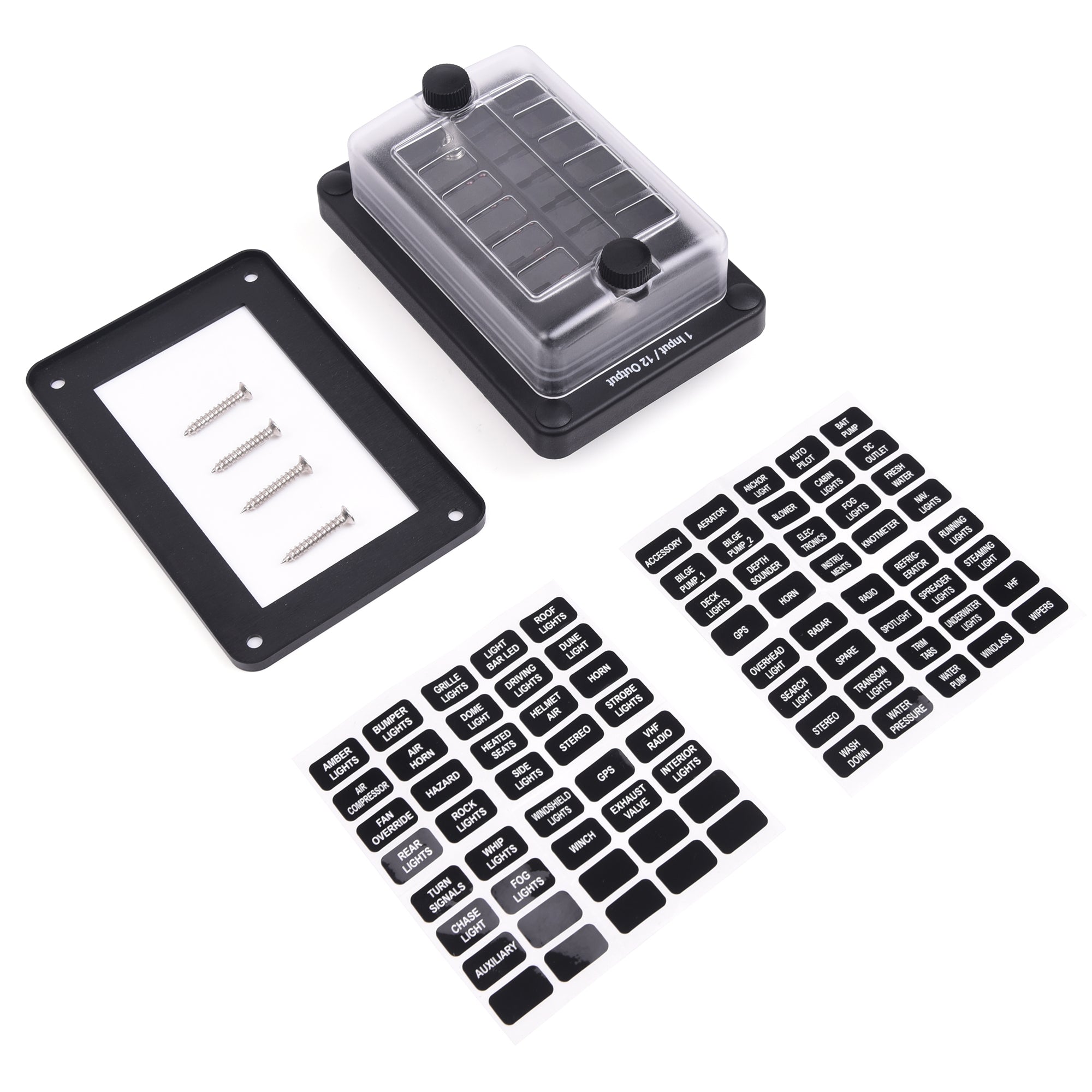 Fuse Block Holder 6/12 Circuit Blade Fuse Box with Waterproof Protection Cover Sticker Labels LED Indicator