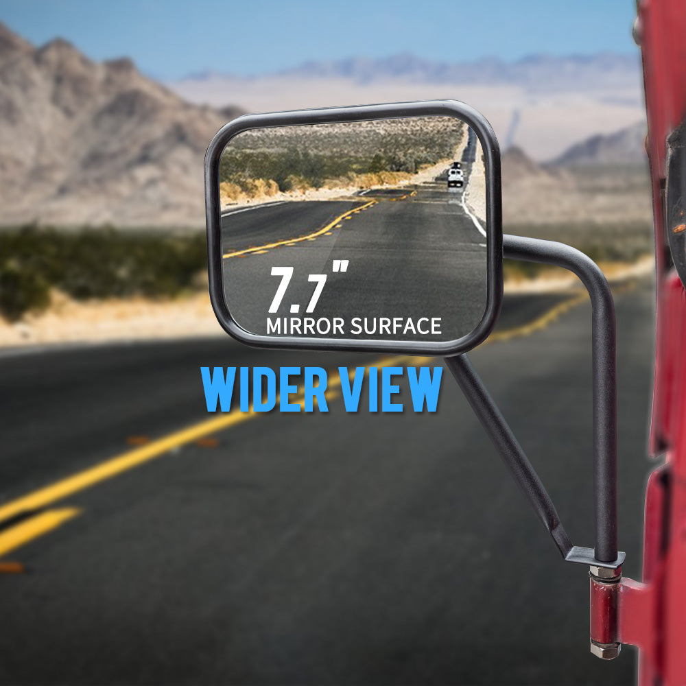 Upgrade 7.7 Inches Easier to install Rectangular Adventure Mirror for Jep JK  JL TJ YL CJ - Black,2 Pack