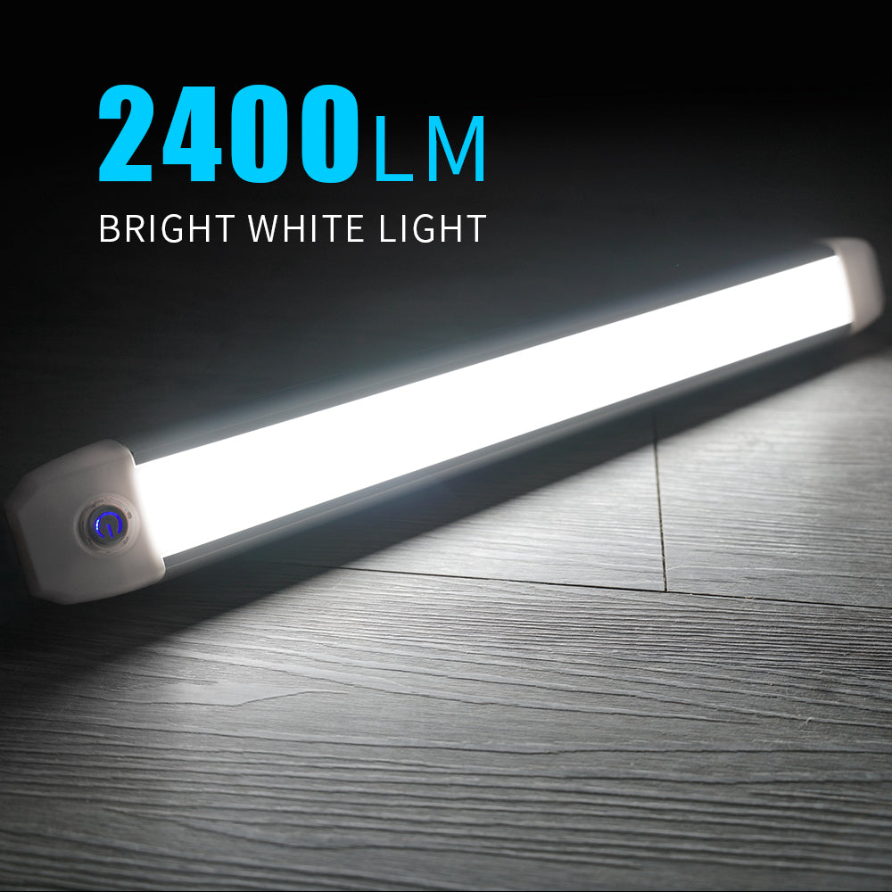 17 Inch 2400lm Car Interior Led Light Bar - 48 LED 24W White Light Tube with Touch Switch