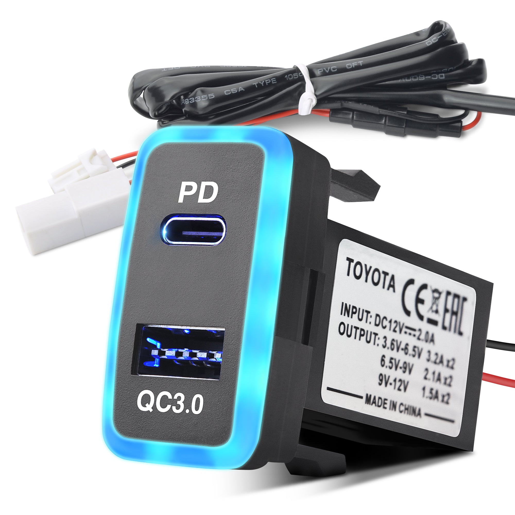 QC 3.0+PD 12V-24V LED DUAL USB CAR FAST CHARGER SOCKET POWER