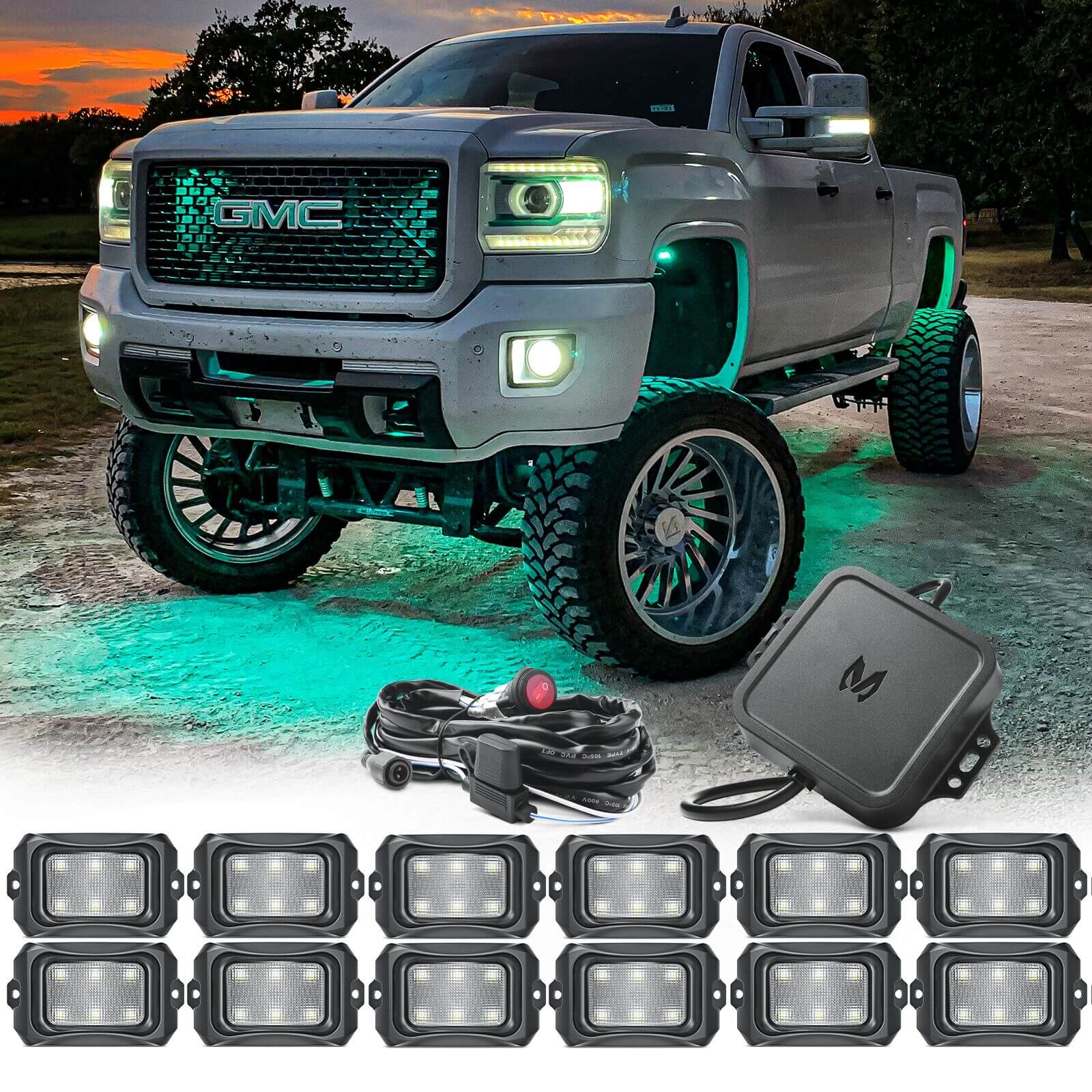 12 Pods Newest Q1 RGBW Color Changing LED Rock Light Kit for Trucks, Jeeps,  Cars & ATV