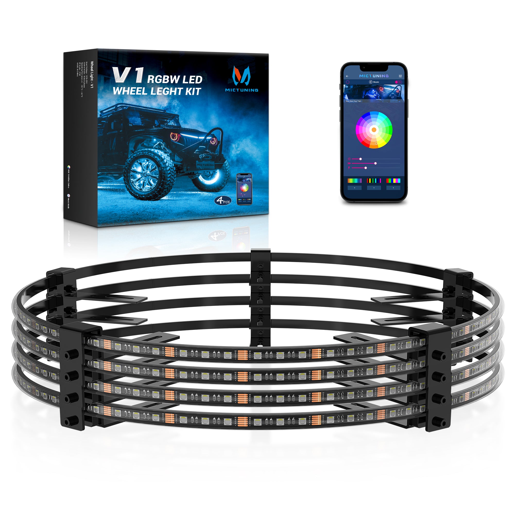 15.5'' V1 RGBW LED Wheel Ring Lights 4pcs Neon Wheel Rim Lights w/Turn Signal & Braking Function