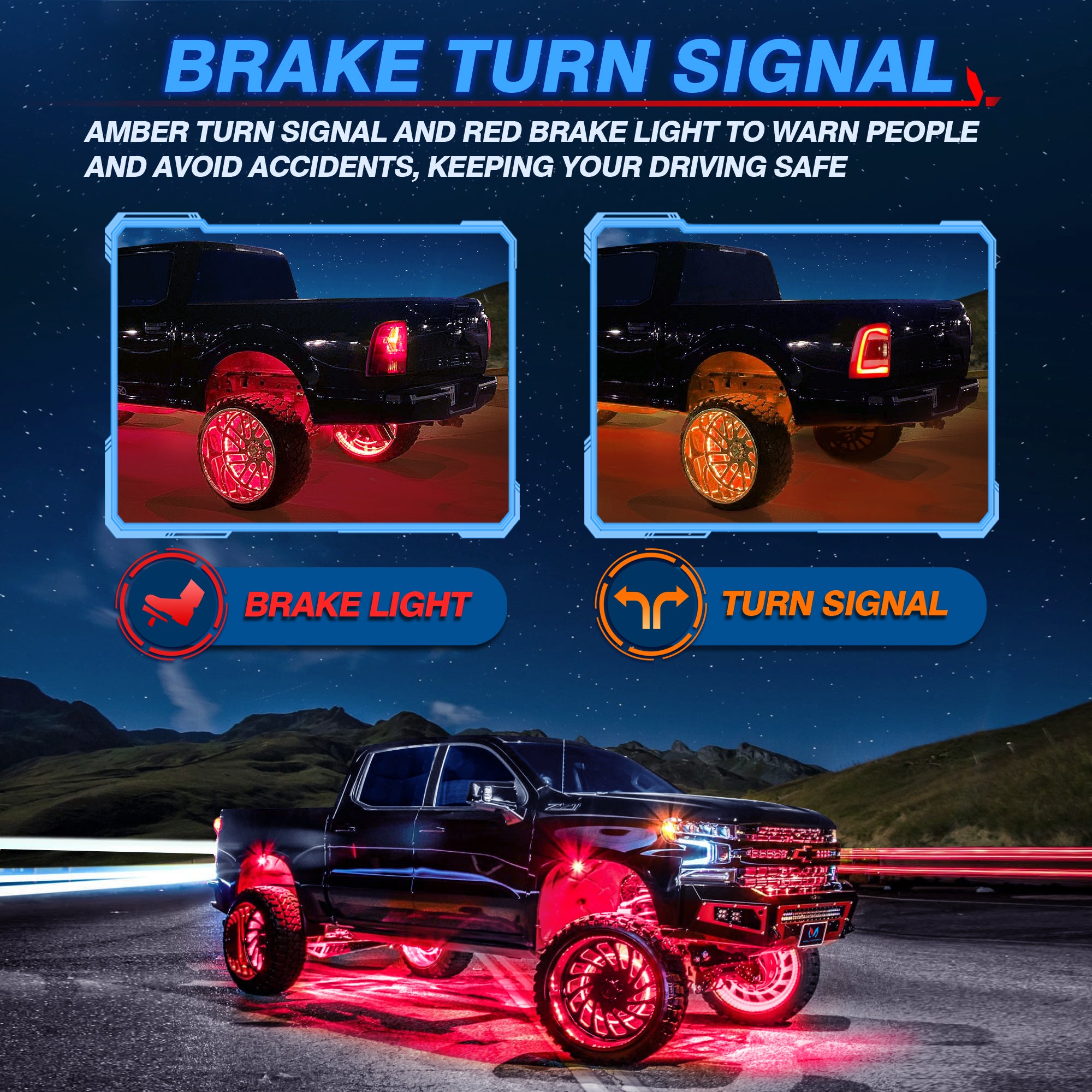 17.5″ V1 RGBW LED Wheel Ring Lights 4pcs Neon Wheel Rim Lights w/Turn Signal & Braking Function