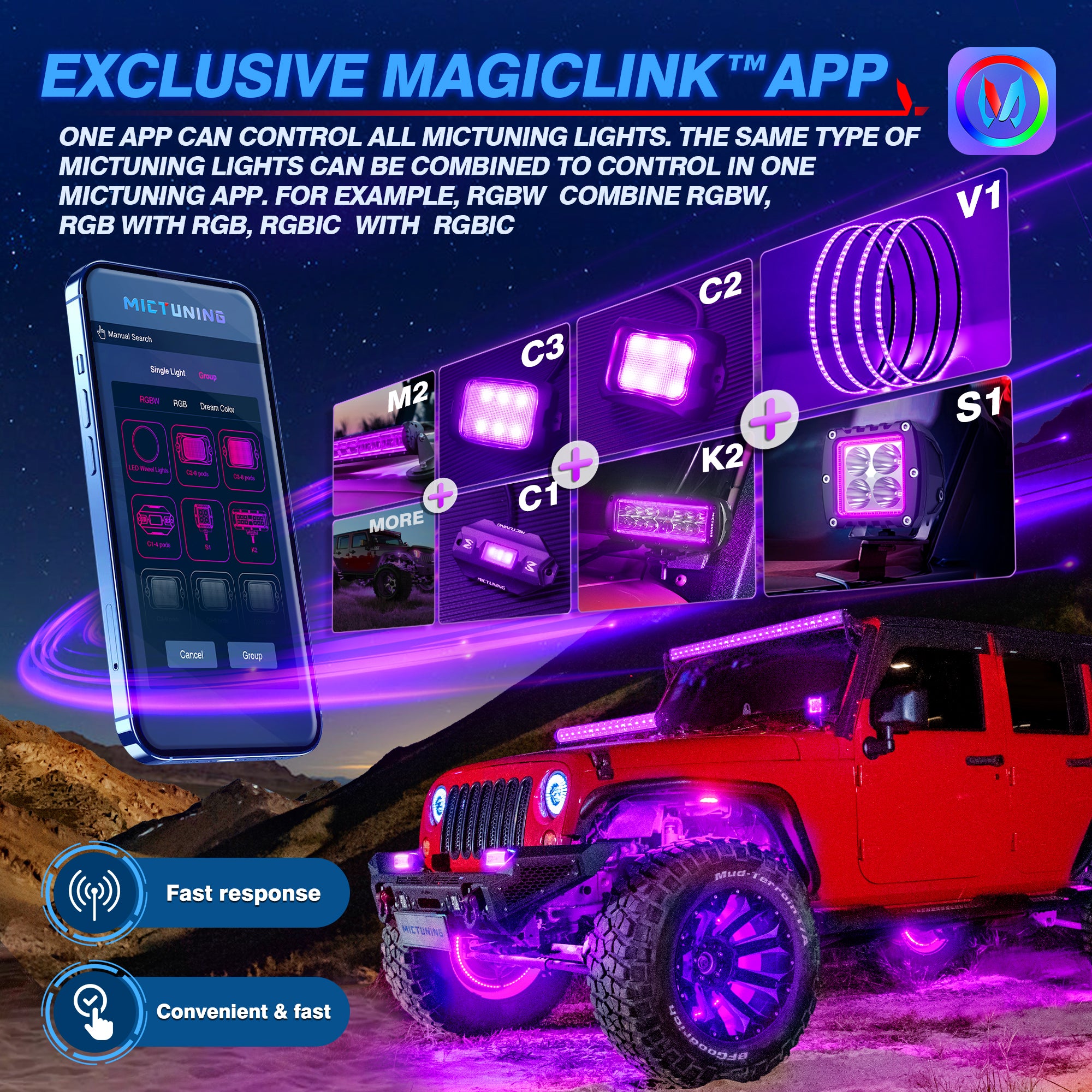 17.5″ V1 RGBW LED Wheel Ring Lights 4pcs Neon Wheel Rim Lights w/Turn Signal & Braking Function