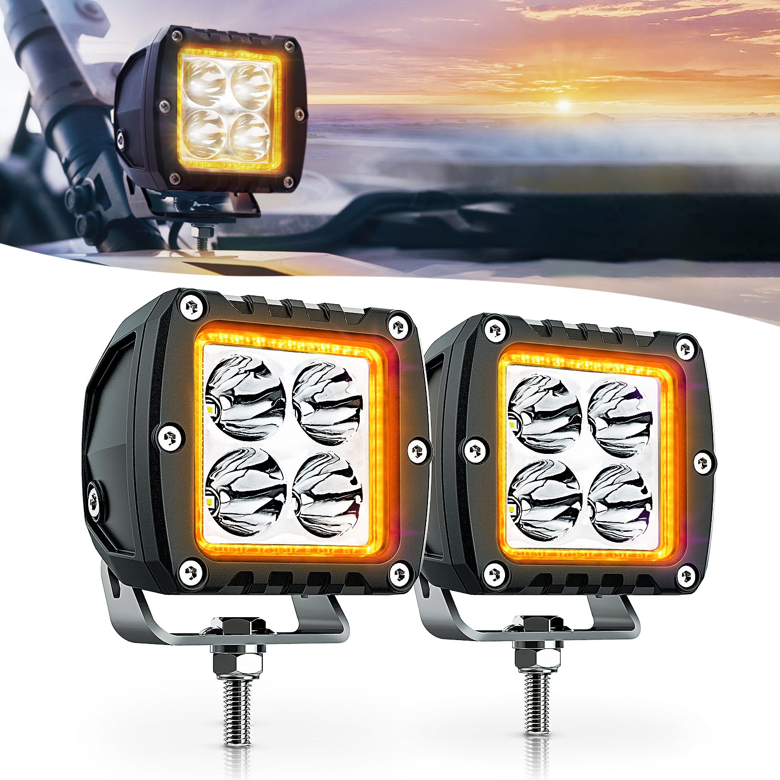 S1 Amber LED Pods Light - 3 Inch 20W Off Road Combo Driving Lights (2P