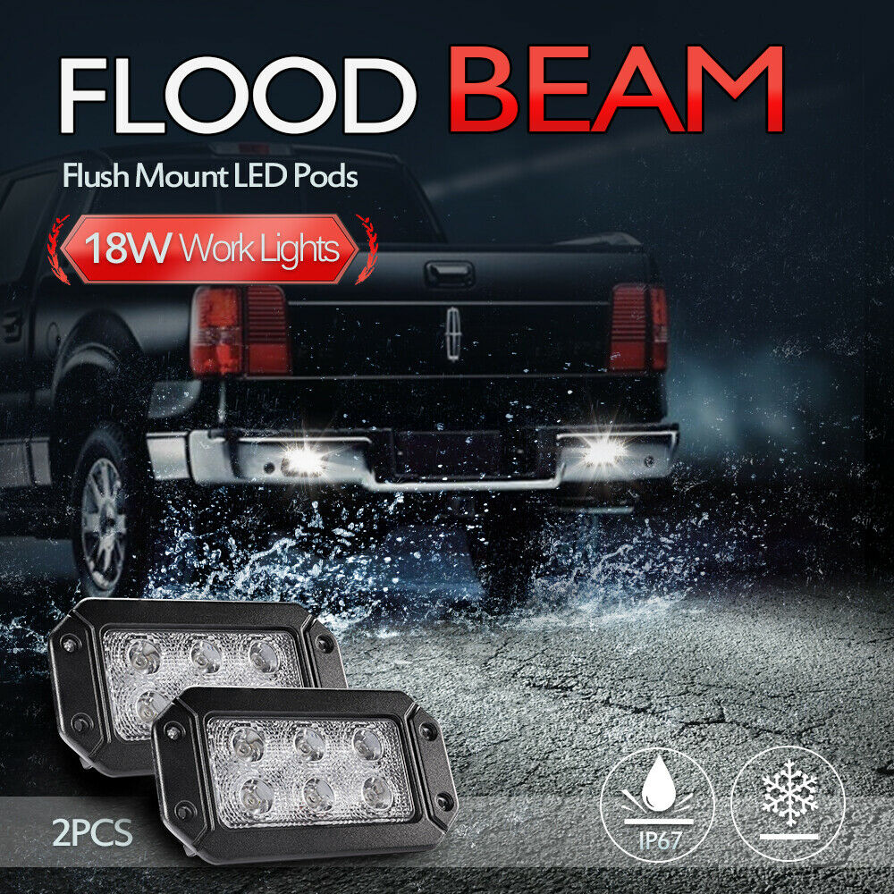 MICTUNING Pair 18W LED Light Bar Flush Mount Flood Work FOG Driving Lamp OffRoad