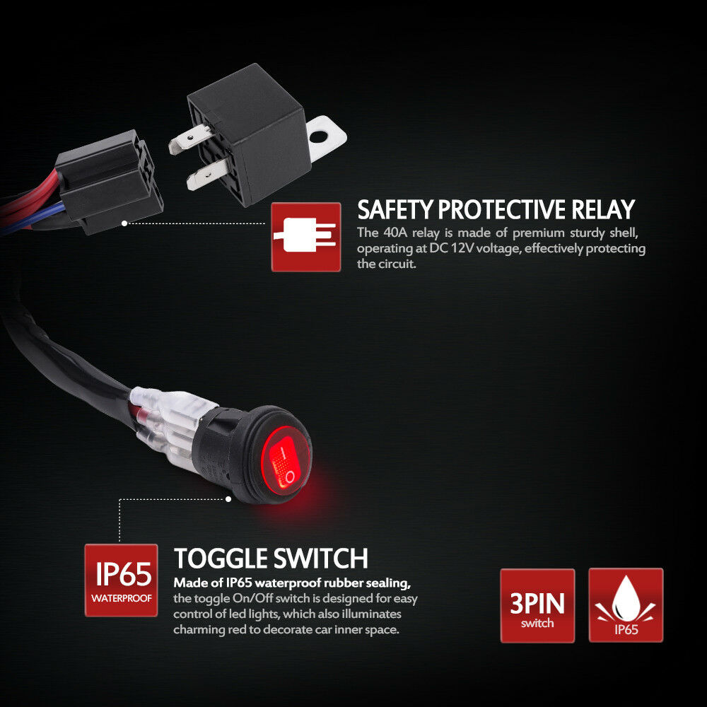 HD 300W Wire Harness Waterproof Switch LED Light Fuse 40A Relay 1 Lead