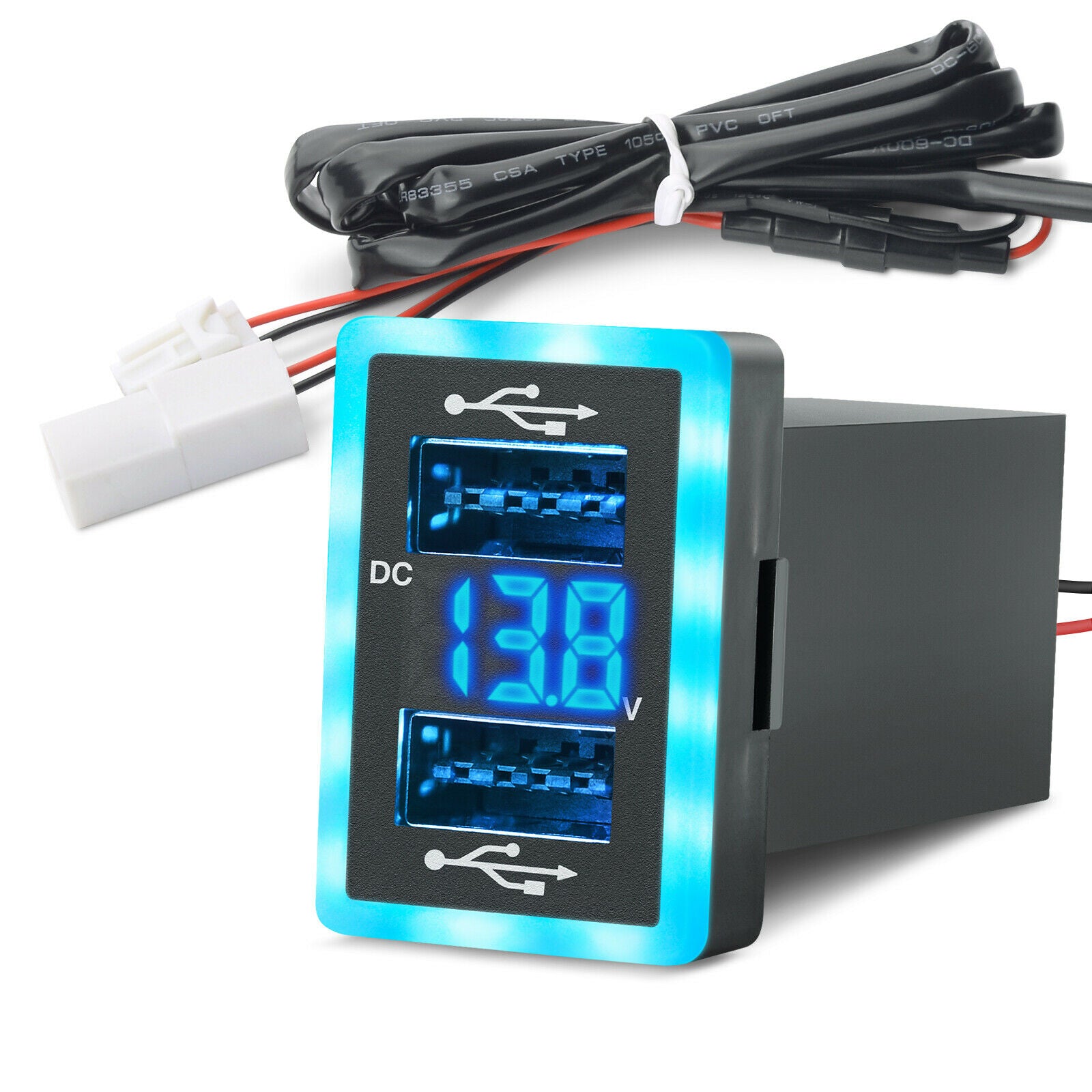 6.4A Dual USB QC3.0 Quick Charger LED Voltmeter for Toyota 1.3 x 0.9 1.6 x  0.9