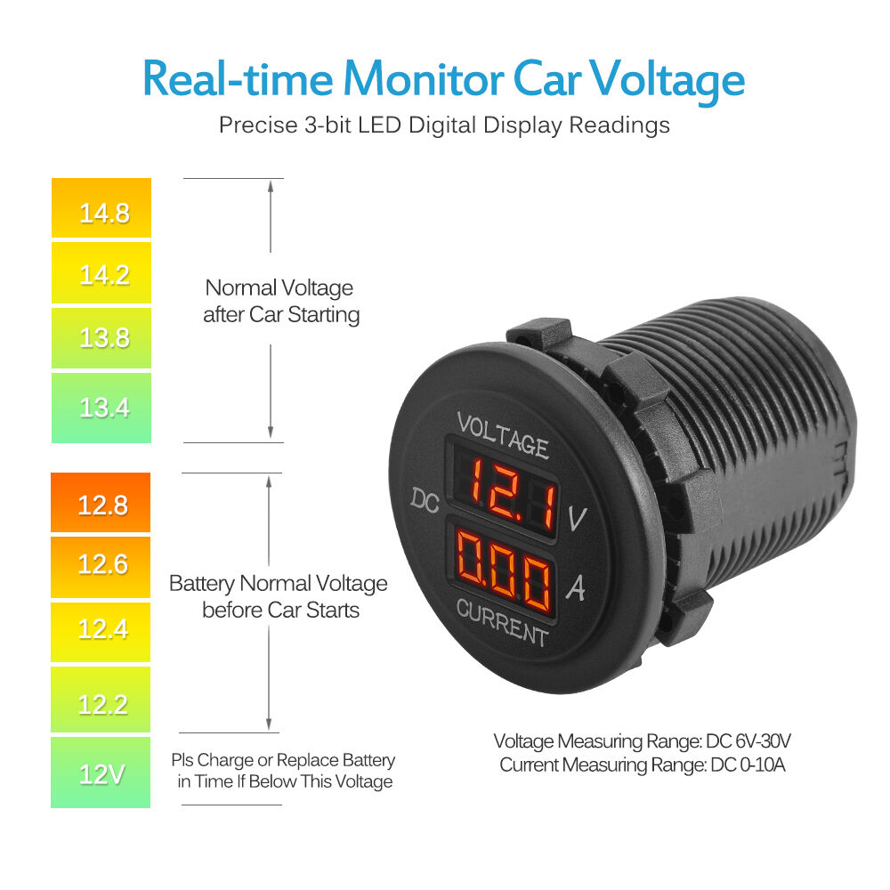 Red LED Digital Display Volt Meter Ammeter Voltage Round Car Voltmeter Amp Dual