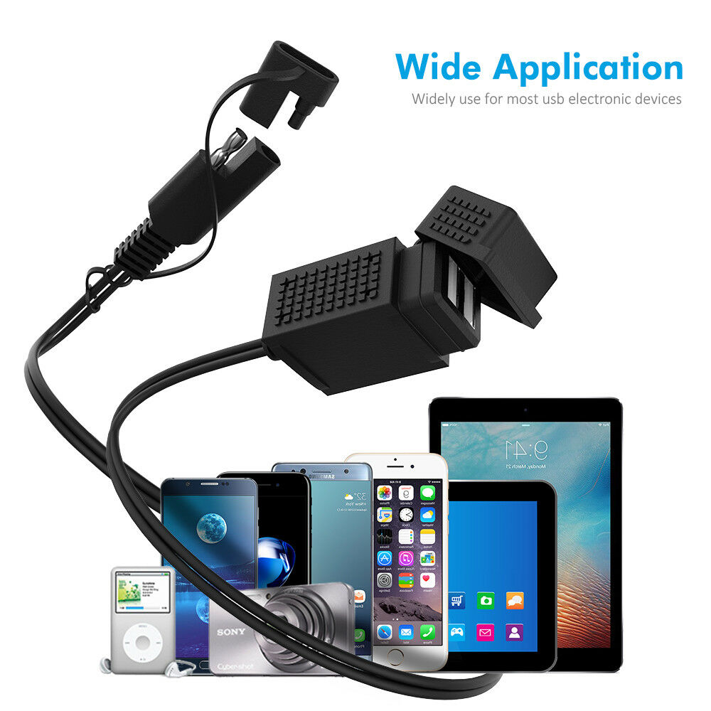 3.1A Motorcycle SAE Cable Dual USB Adapter Waterproof Charger Socket