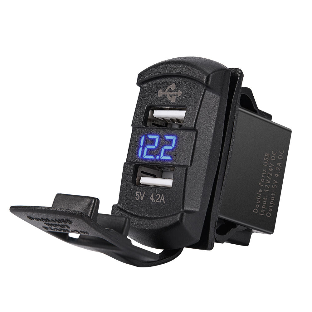 Universal Rocker Dual USB Car Charger Blue Digital Display Voltmeter
