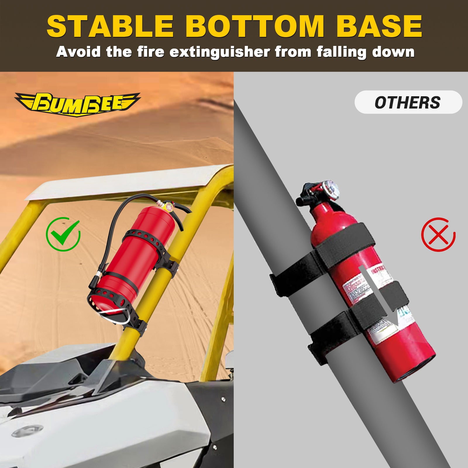 UTV Fire Extinguisher Holder, Adjustable Quick Release Rubber Strap Fire Extinguisher Mount Bracket Fit 1" to 2" Roll Cage