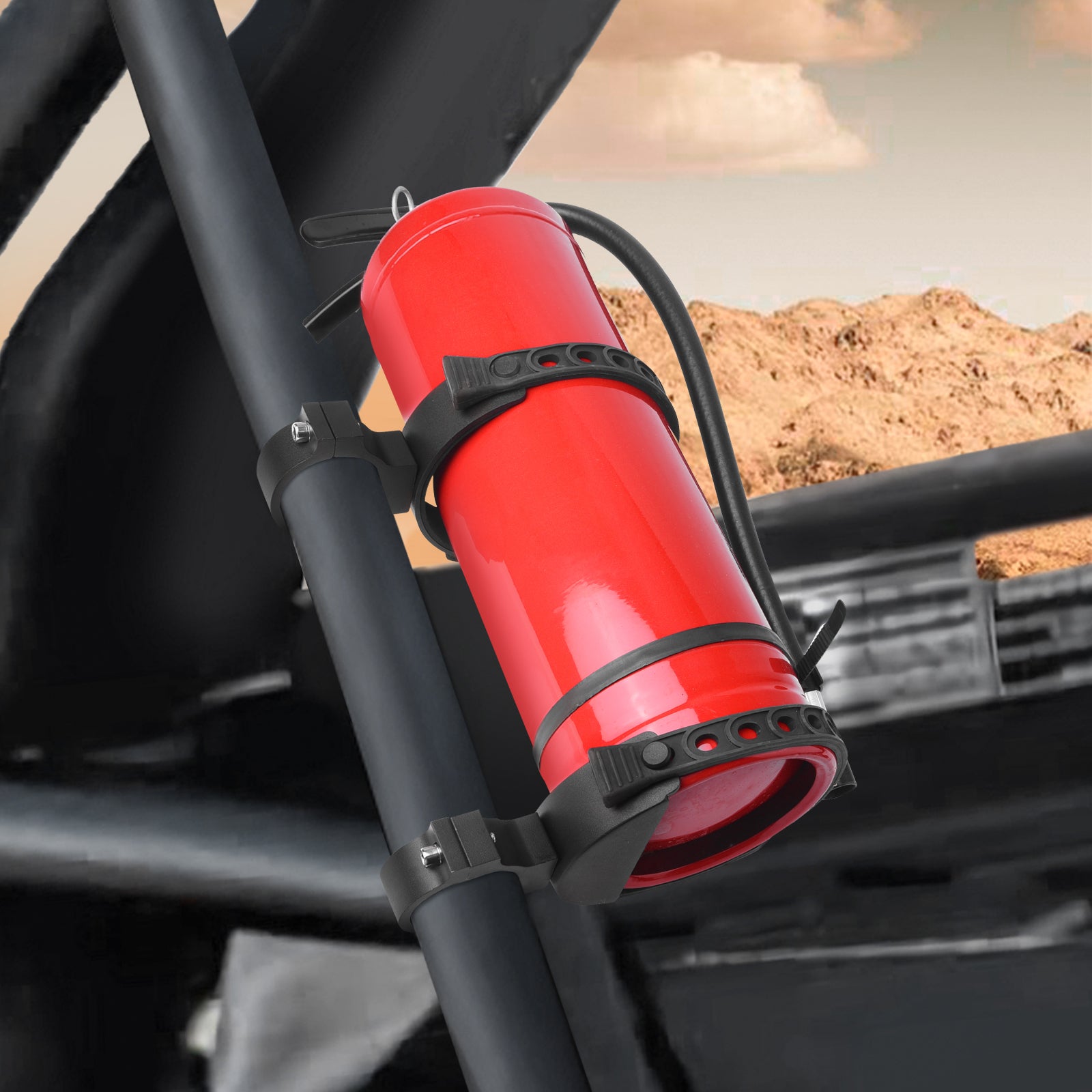 UTV Fire Extinguisher Holder, Adjustable Quick Release Rubber Strap Fire Extinguisher Mount Bracket Fit 1" to 2" Roll Cage