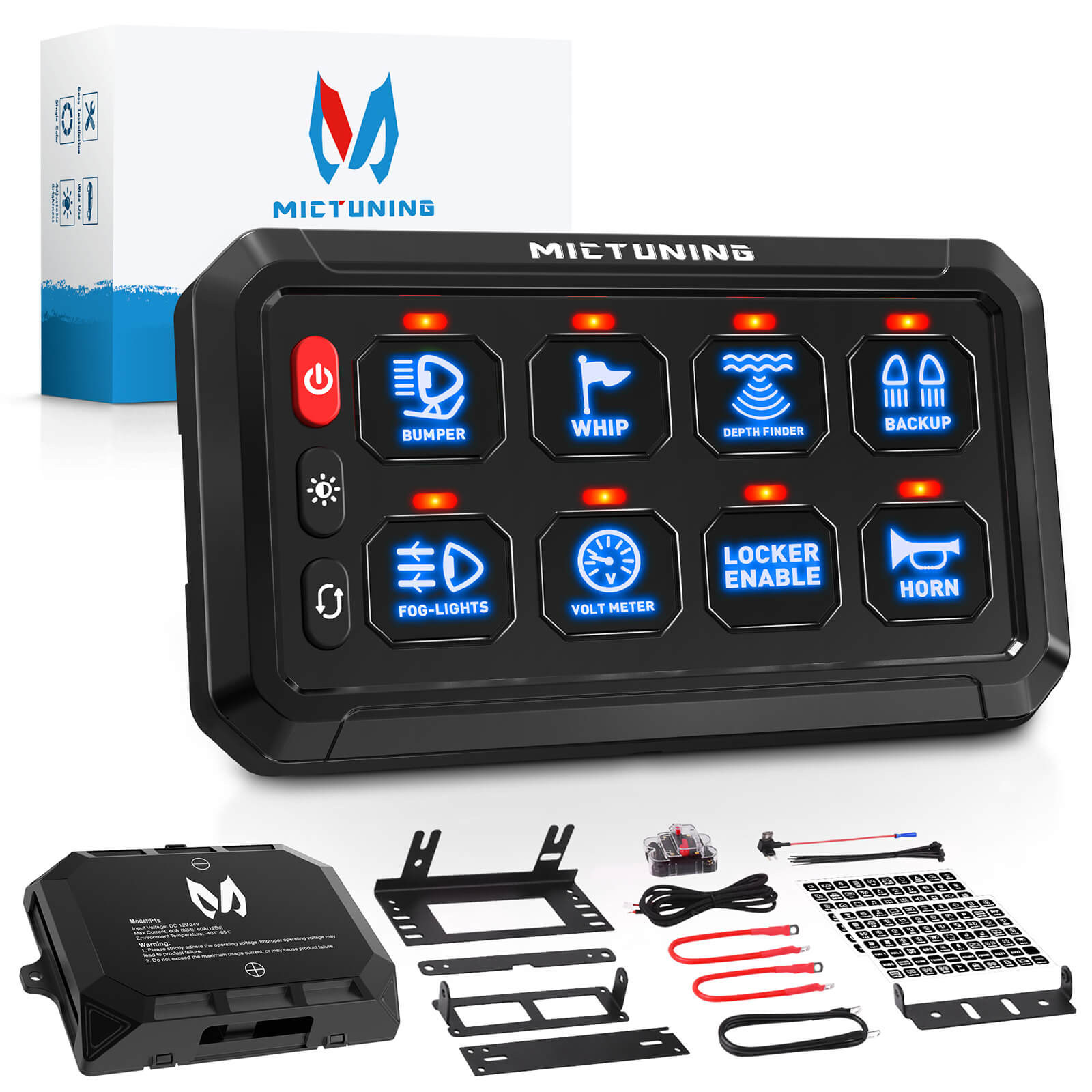 All-In-One Auxiliary Blue/Green Switch Panel, MICTUNING P1S-B 5