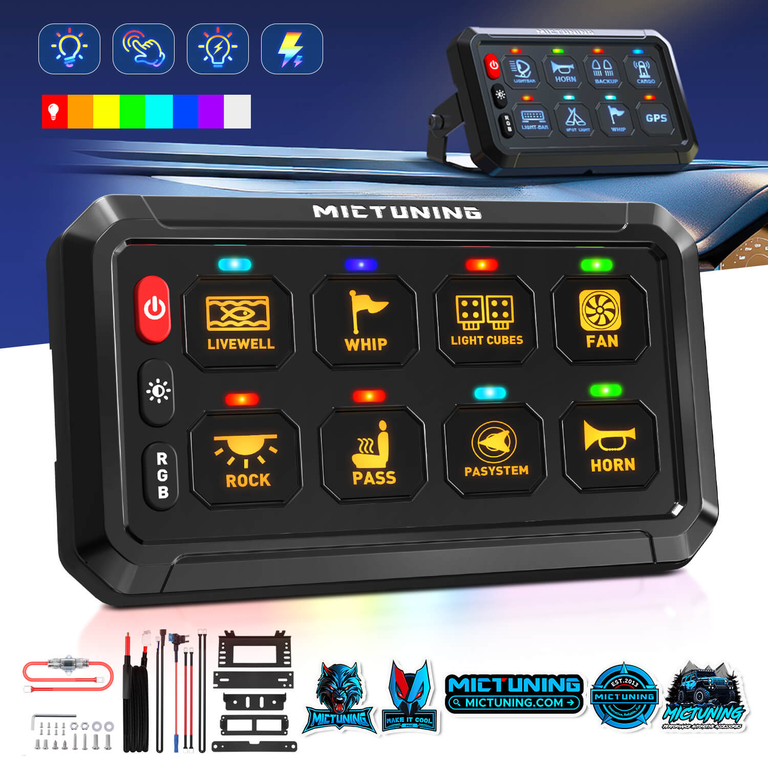 MICTUNING P1B RGB 8/12 Gang Switch Panel, Multifunction Toggle