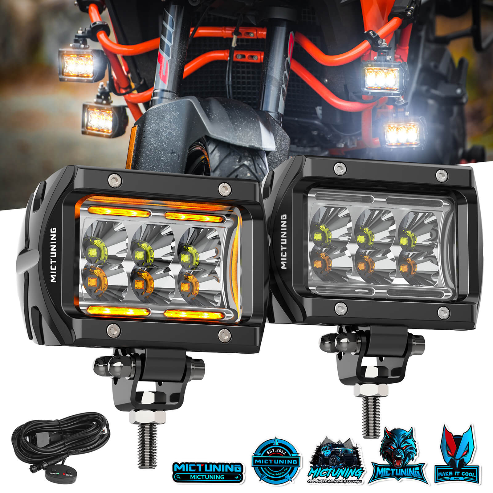 Upgraded K1 Dual-Color 6 Modes LED Pods Light 2pcs - 4 Inch IP68 Waterproof Led Off Road Lights Driving Fog Light, Flood/Spot