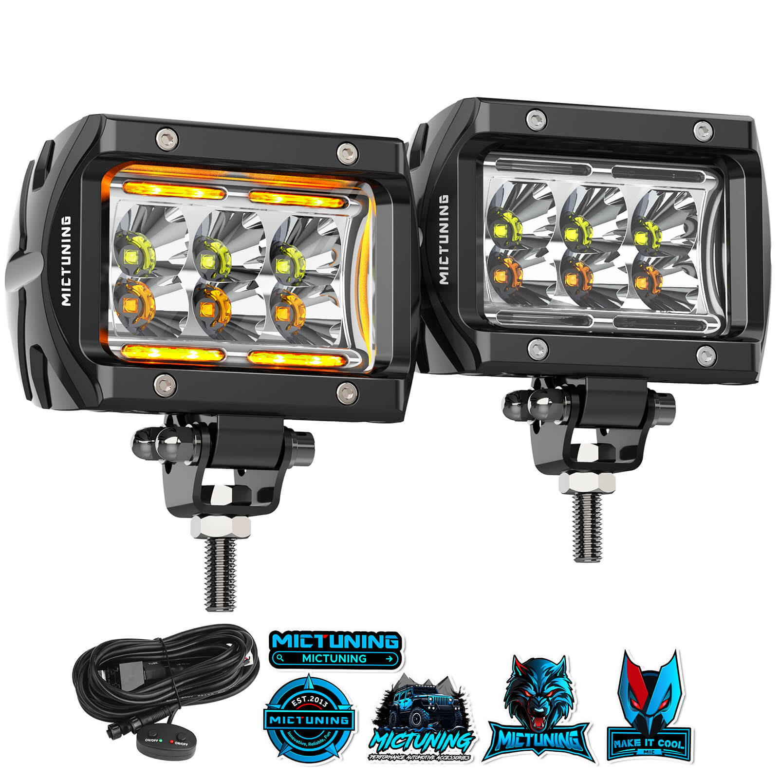 Upgraded K1 Dual-Color 6 Modes LED Pods Light 2pcs - 4 Inch IP68 Waterproof Led Off Road Lights Driving Fog Light, Flood/Spot