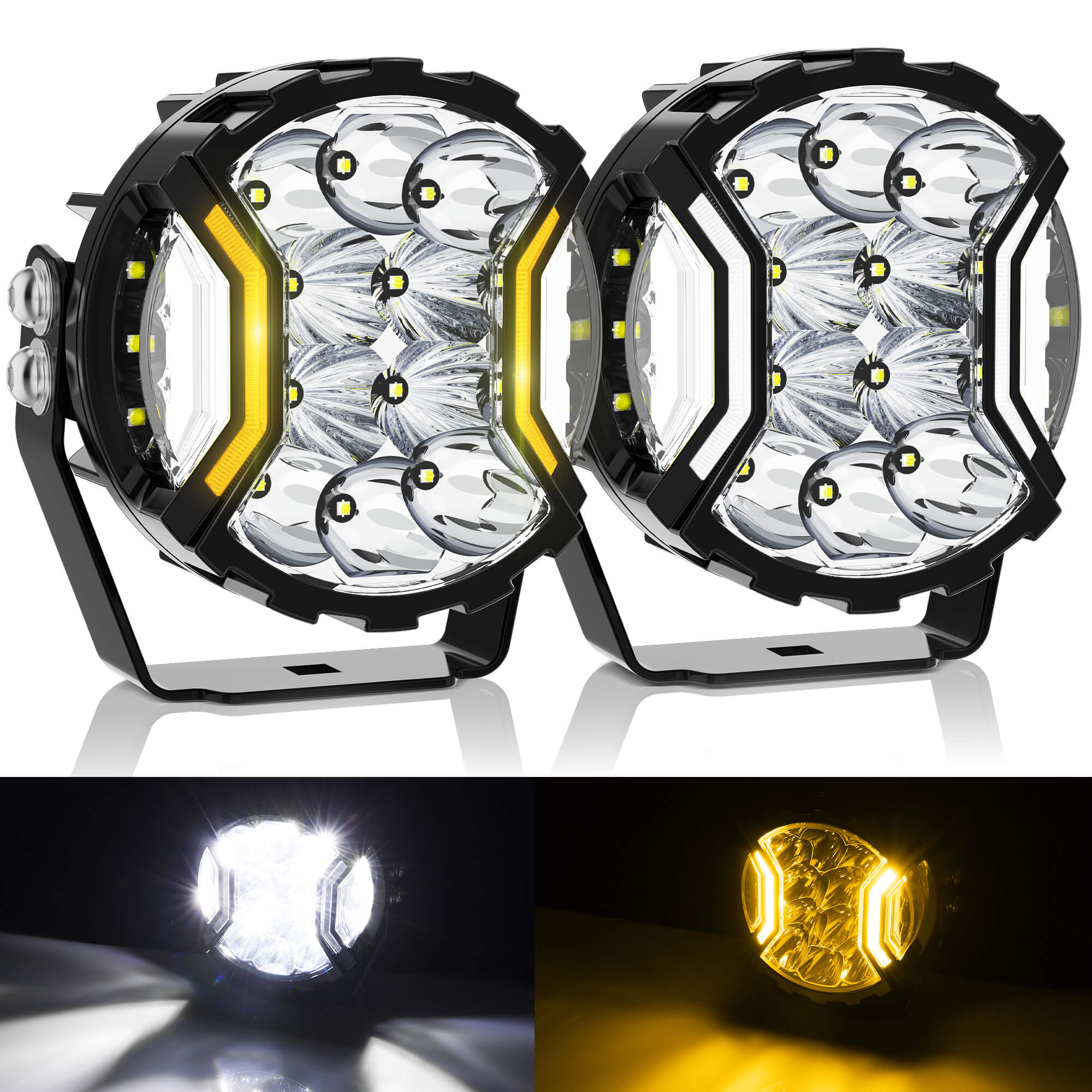 5 Inch 180W LED White Light Pods - White DRL & Amber Turn Signal, Offroad Driving Side Shooter, Fog Spot Flood Auxiliary Ditch Lamps w/ Covers, Pair