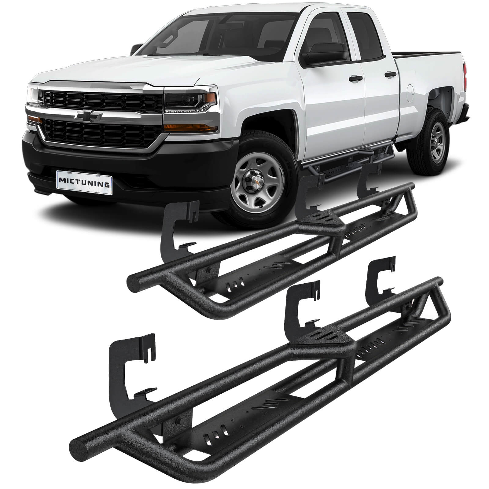 2007-2018 Chevy Silverado GMC Sierra 1500 2500HD 3500HD Extended/Double Cab Side Running Boards, Heavy-Duty Side Steps (Only Ships to U.S. )