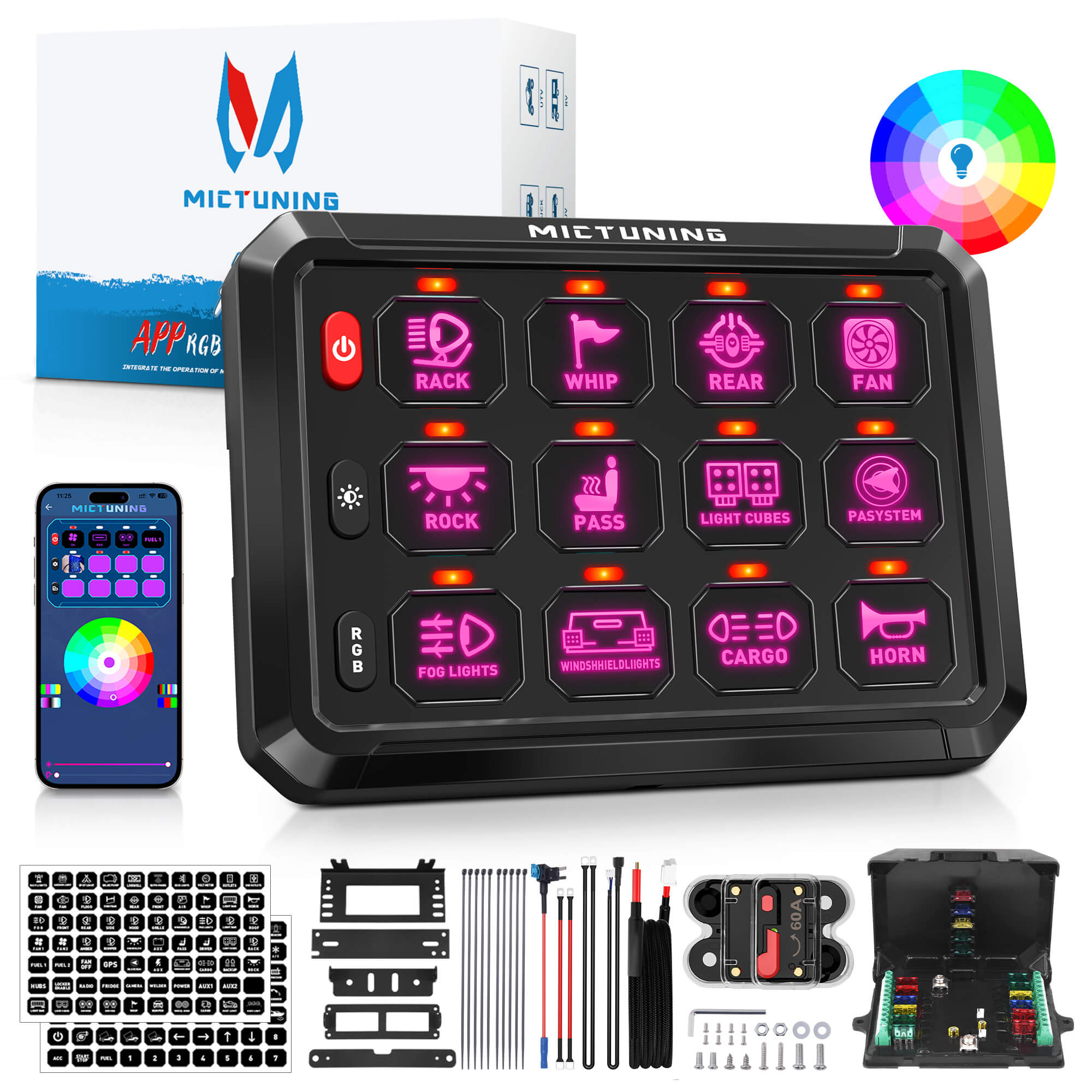 RGB Bluetooth 8/12 Gang Switch Panel P1s 5.5" RGB Multi-Colors, 5-Level Brightness, Multifunction Touch Toggle Switch