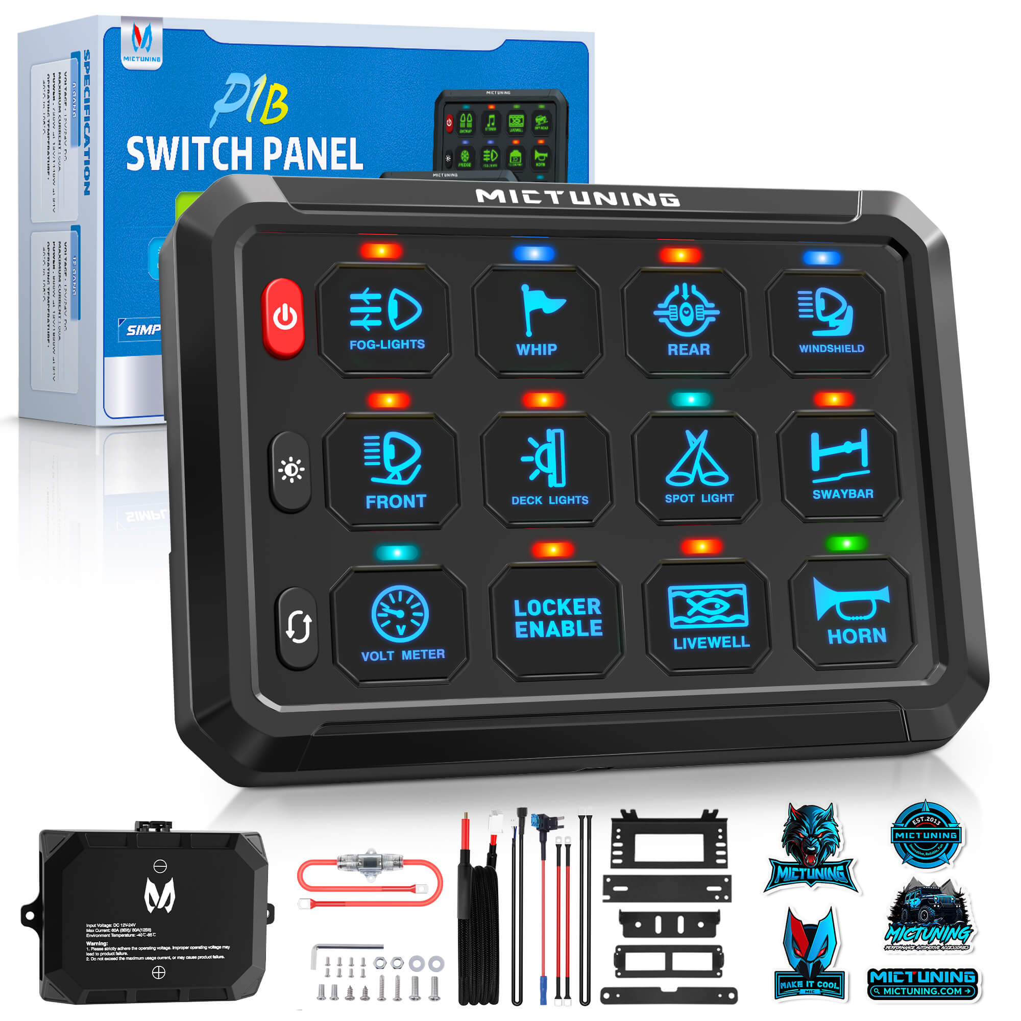 New P1B Blue/Green 5" 8/12 Gang Switch Panel, Color-Coded LED Indicator with Off Backlight