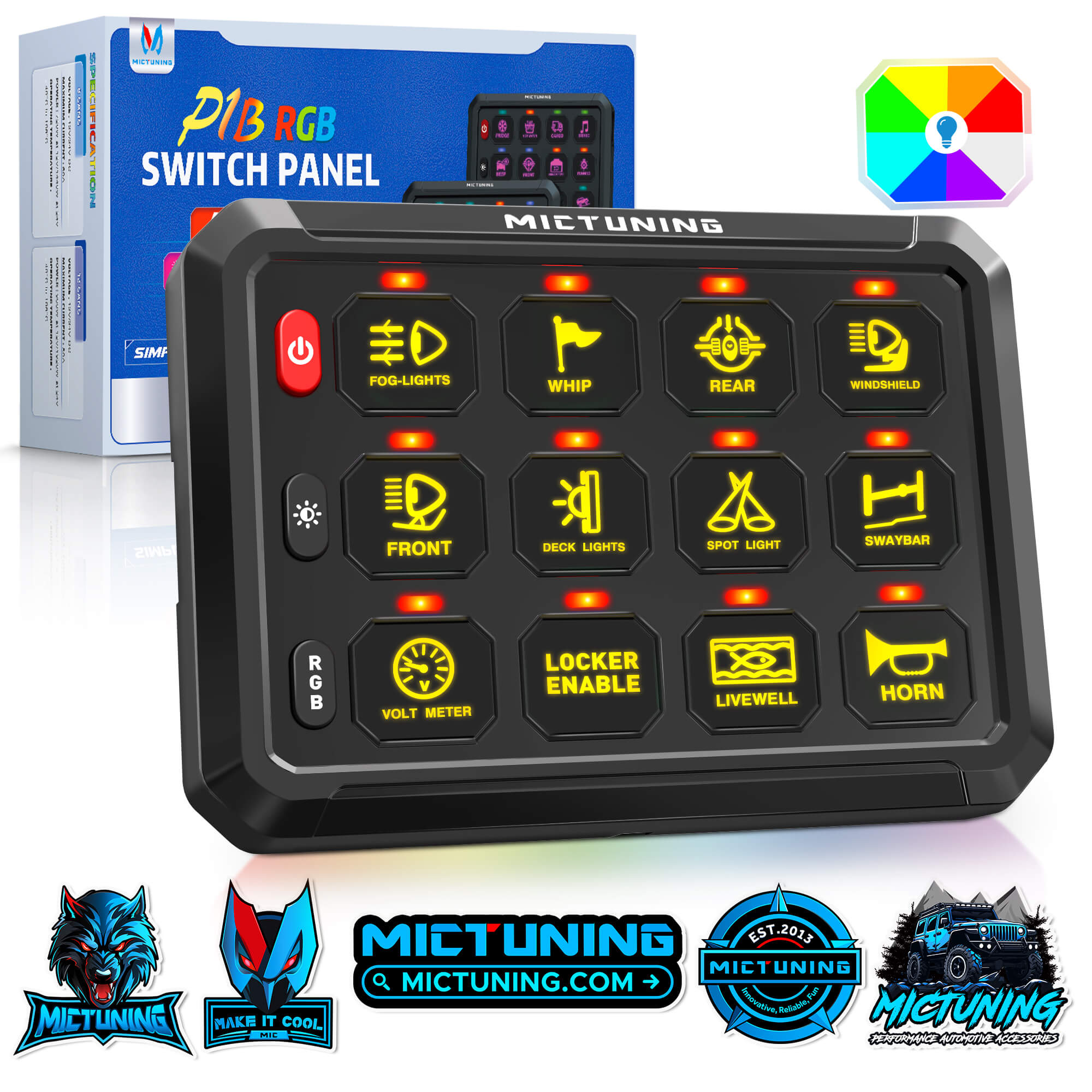 MICTUNING P1B RGB 8/12 Gang Switch Panel, Multifunction Toggle