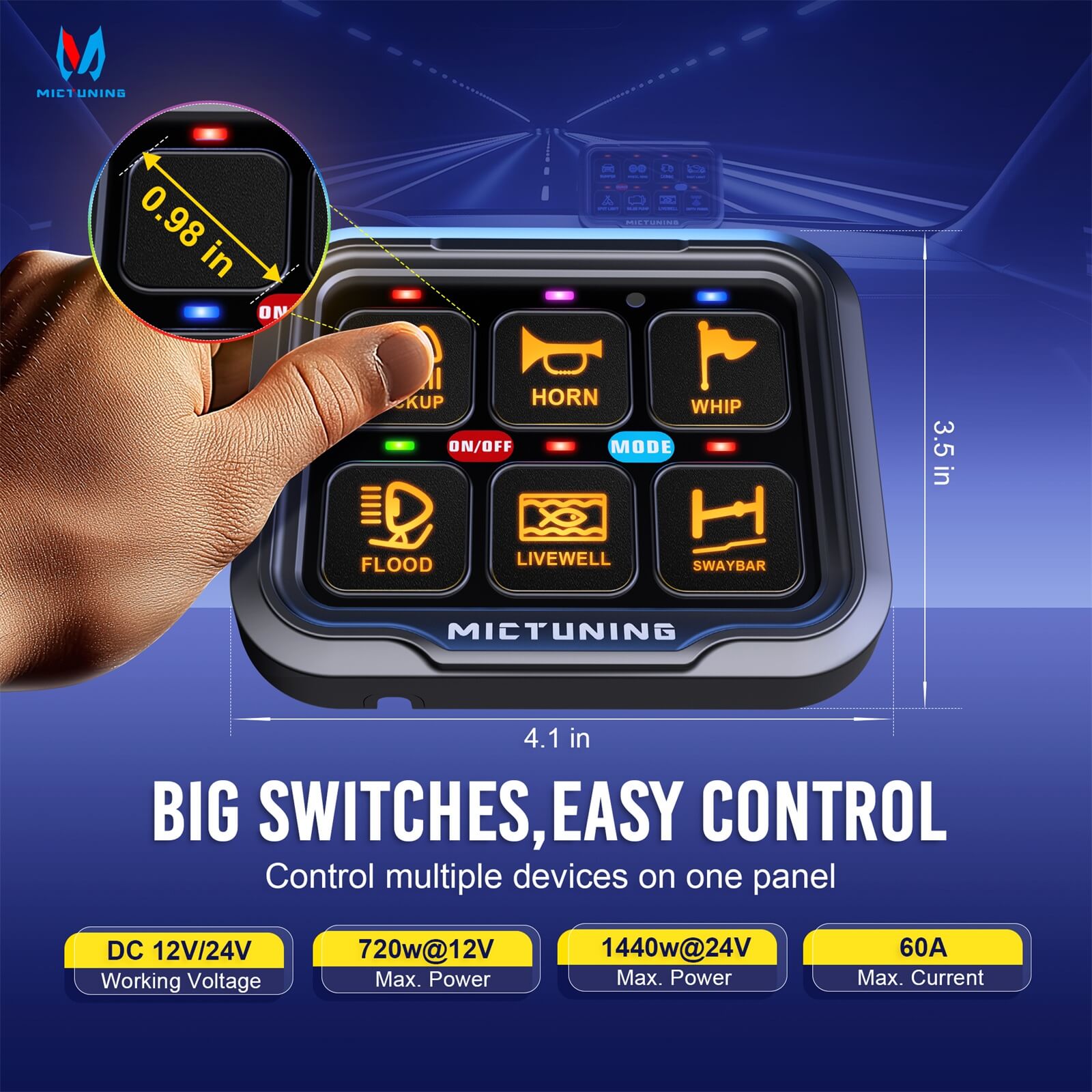 MICTUNING P8-Ultra IP67 Waterproof RGB Switch Panel 6/8 Gang