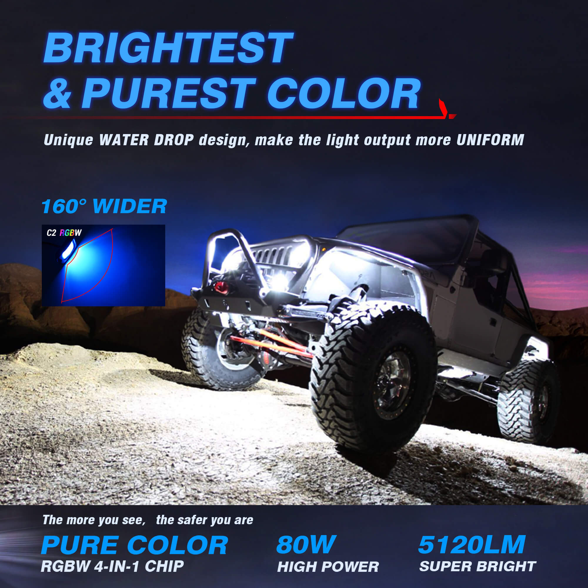 C2 Curved RGBW LED Rock Lights - 4-16 Pods Multicolor Neon LED Light Kit