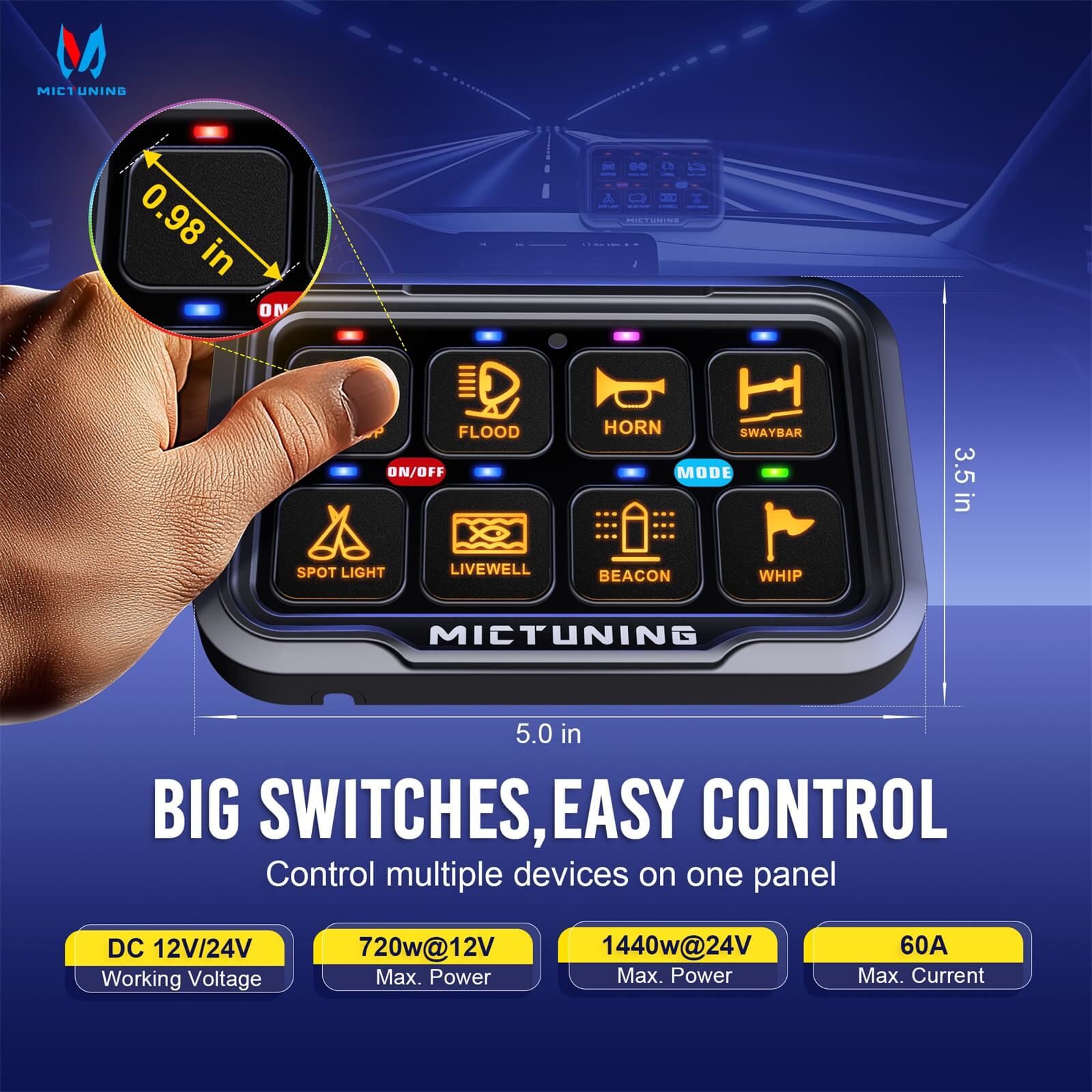 MICTUNING P8-Ultra IP67 Waterproof RGB Switch Panel 6/8 Gang