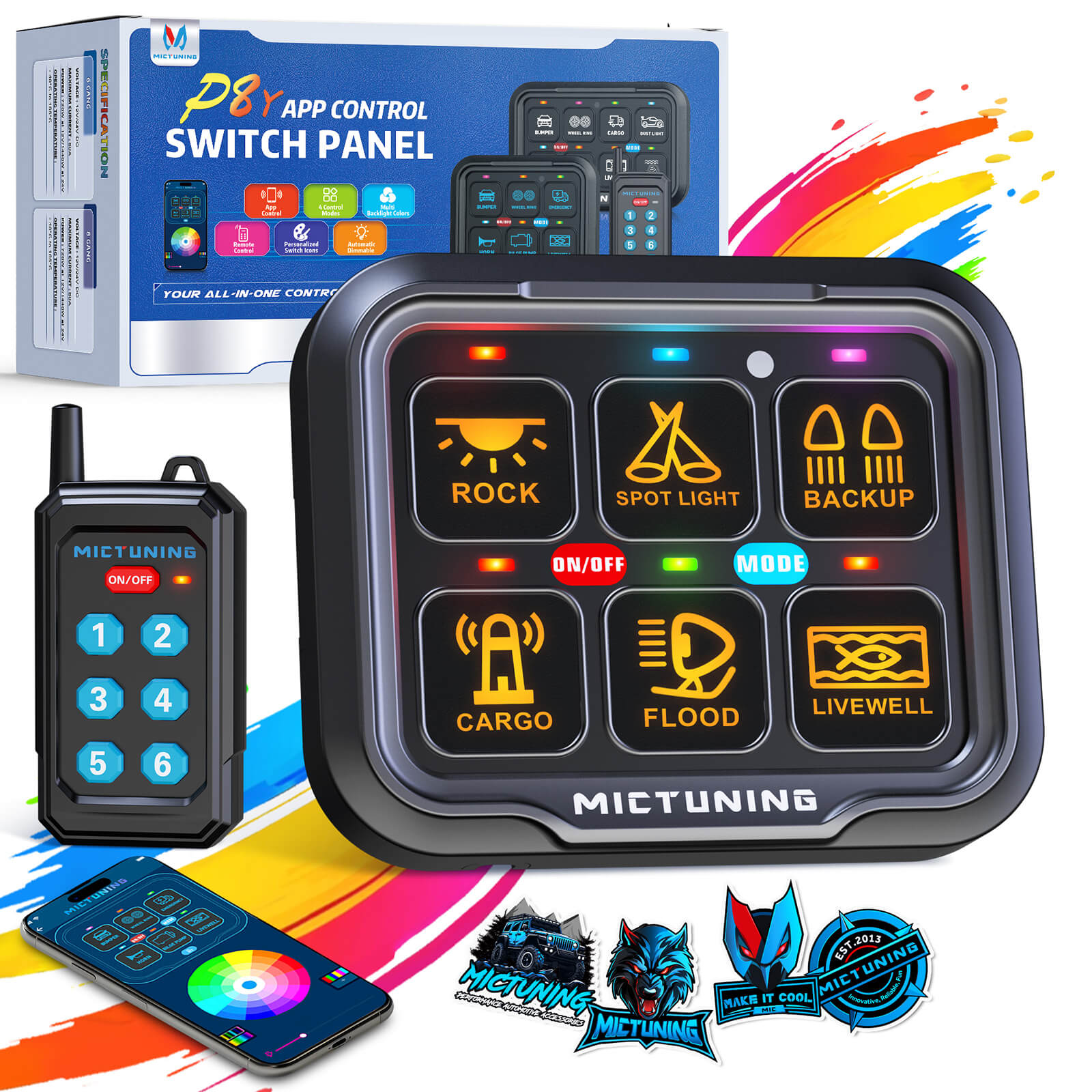 C4 4-Sided RGBW LED Rock Lights 8-16 Pods Bundle with P8Y Ultra RGB Switch Panel with App & 230FT Remote Control, 6/8 Gang