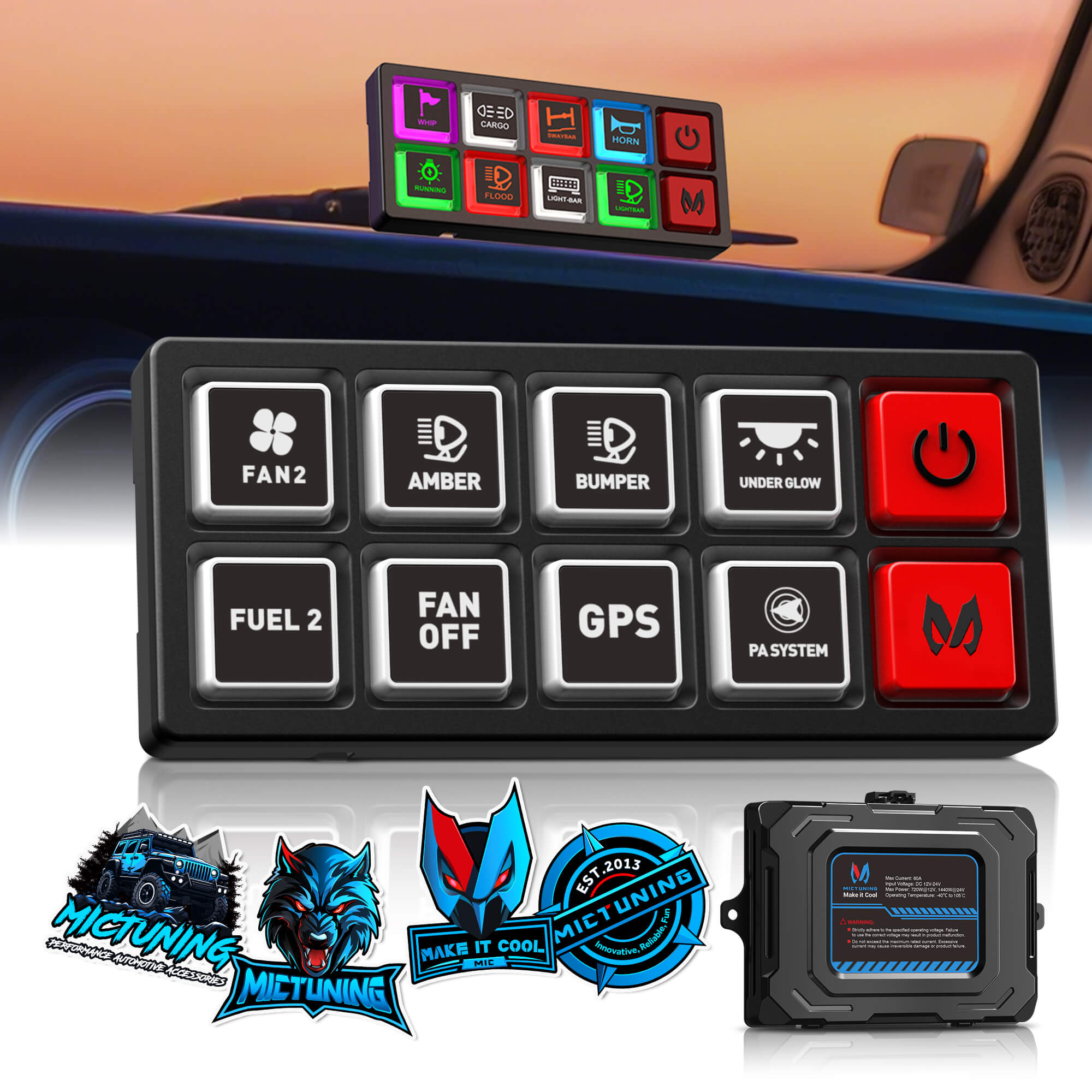 MICTUNING P4 Neon Switch Panel 4/8 Gang Universal Circuit Control