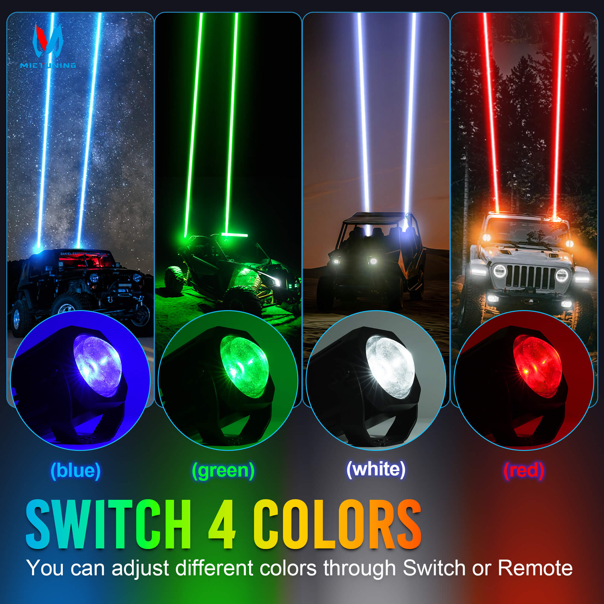 48W Whipless LED Whip Lights, Whipless Antenna MICTUNING, Spot